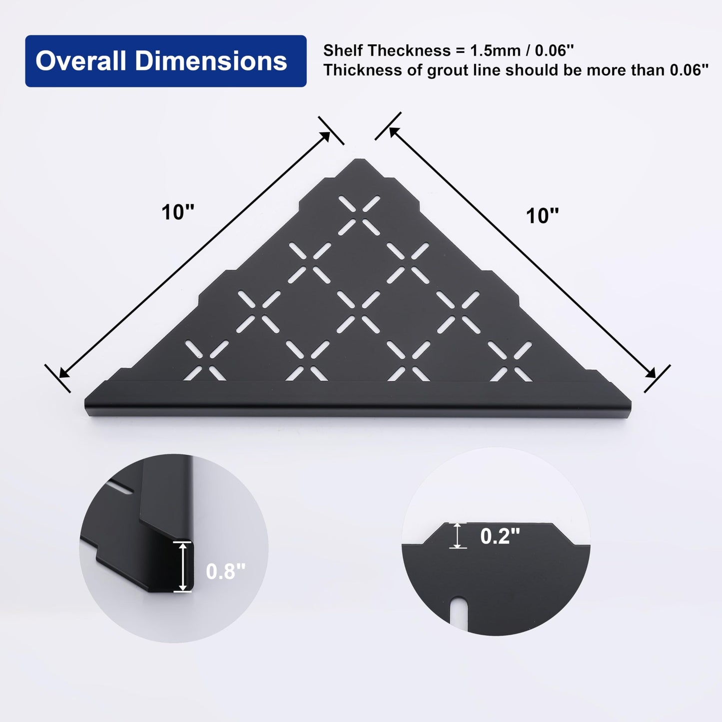 Xiarnotogi 10" Corner Shower Shelf, 2-Pack Shower Shelves SUS304 Stainless Steel Bathroom Shelves for Tile Walls, Recessed Corner Shelf Organizer Rack, No Drilling (Matte Black)