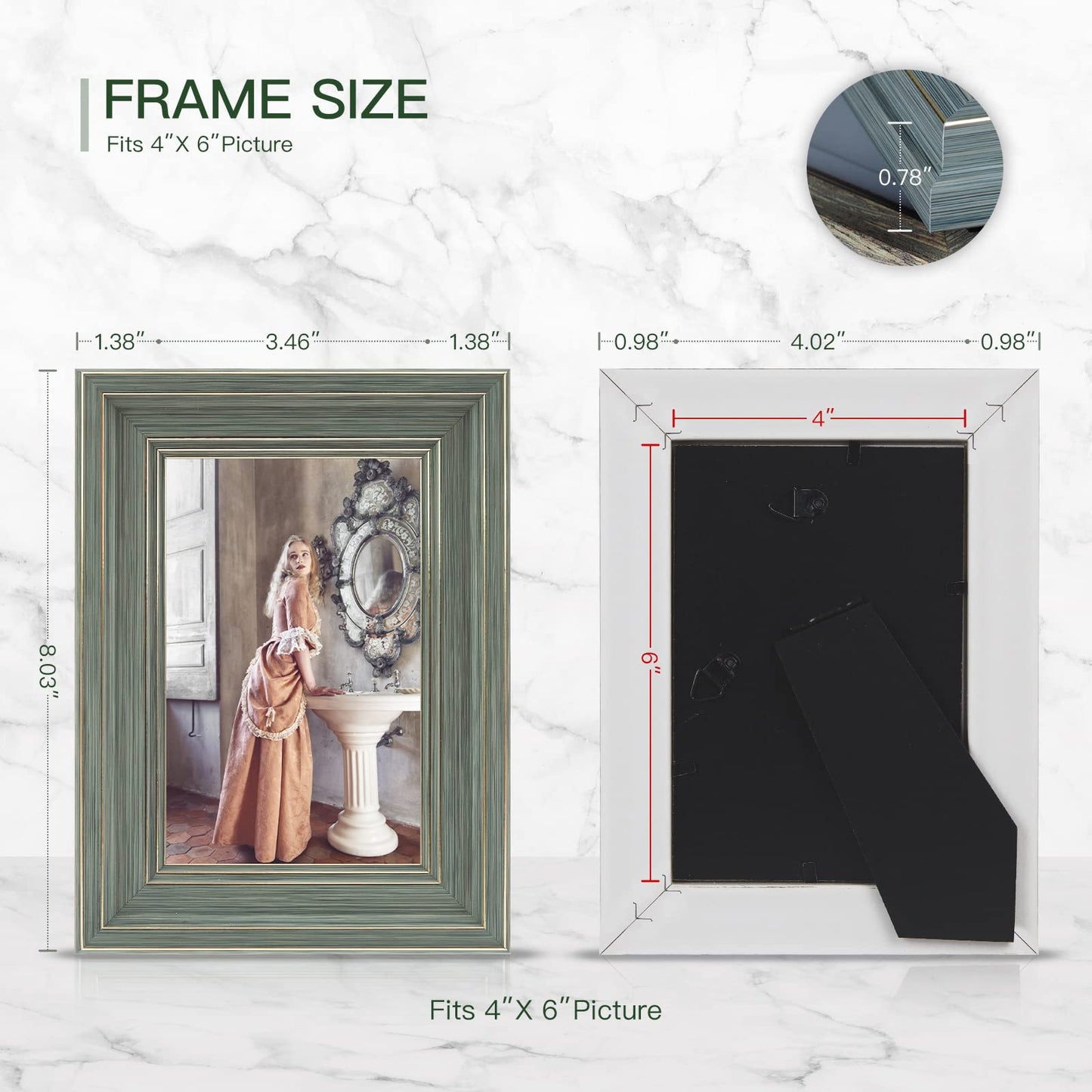 XUANLUO 3 Pack 4x6 Inch Picture Frames Farmhouse Rustic Vintage Distressed Wood Grain Photo Frame with HD plastic cover for Table Top Display and Wall Hanging
