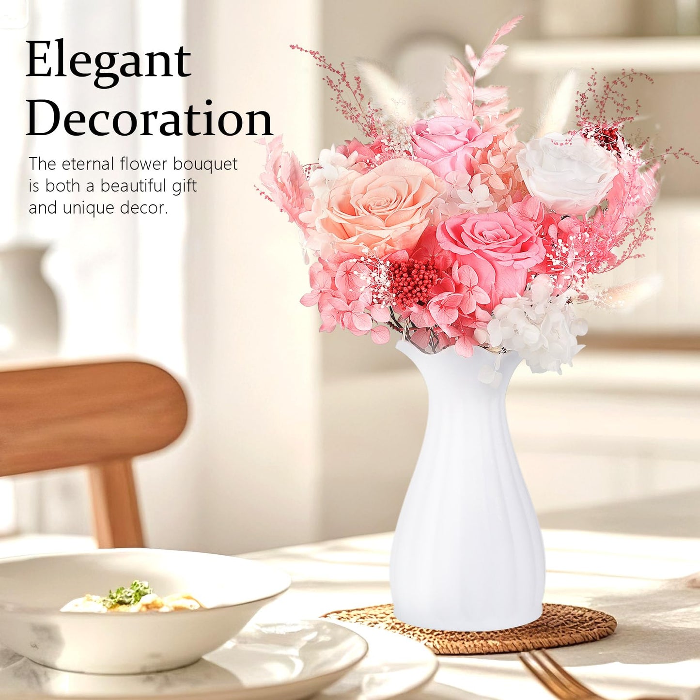 Preserved Flowers Bouquet 4 Roses - Pink Roses & Flowers for Delivery, Long-Lasting Real Roses Forever, Mothers Day Gifts for Mom Grandma Wife, Anniversary Birthday Gifts for Women