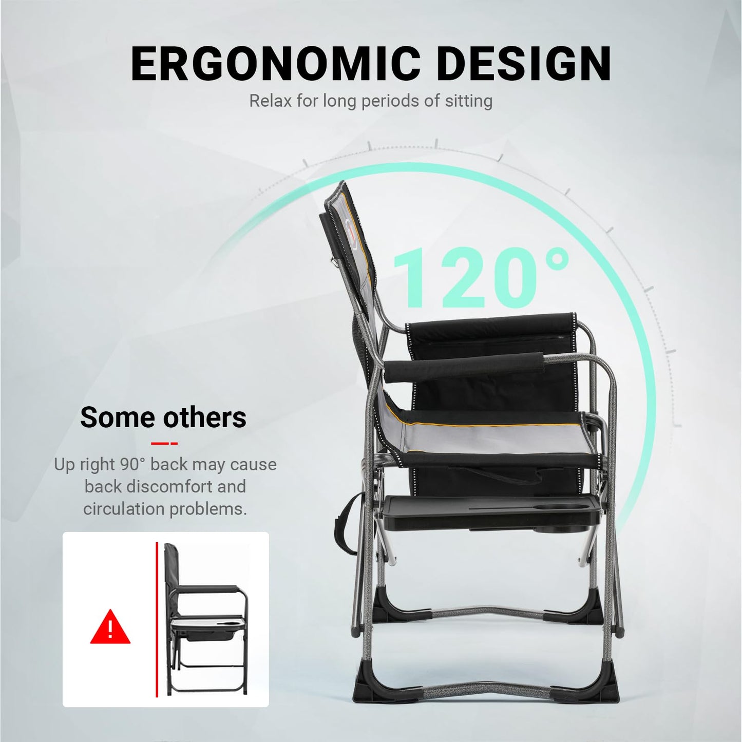 Overmont Oversized Lightweight Camping Chair - Portable Comfortable Heavy Duty Foldable Directors Chairs with Side Table & Cooler Bag for Outside Camp Beach Picnic Lawn and Fishing Supports 400lbs