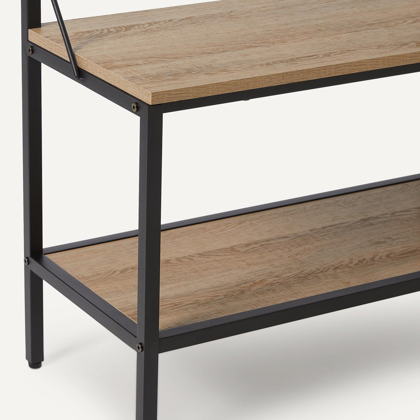 Amazon Basics Entry Bench with Hooks, Hall Tree with Shoe Storage, Steel Frame, Oak Finish