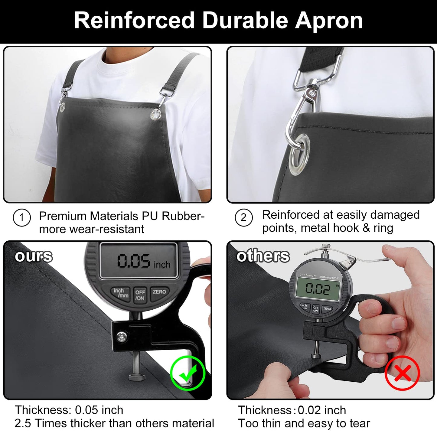 SHEOMERN Waterproof Rubber Apron, 43" Anti-Tear Heavy Duty Vinyl Adjustable Thicker Cross Back Dishwasher Apron for Restaurant Dishwashing, Butcher, Lab Work, Dog Grooming Black