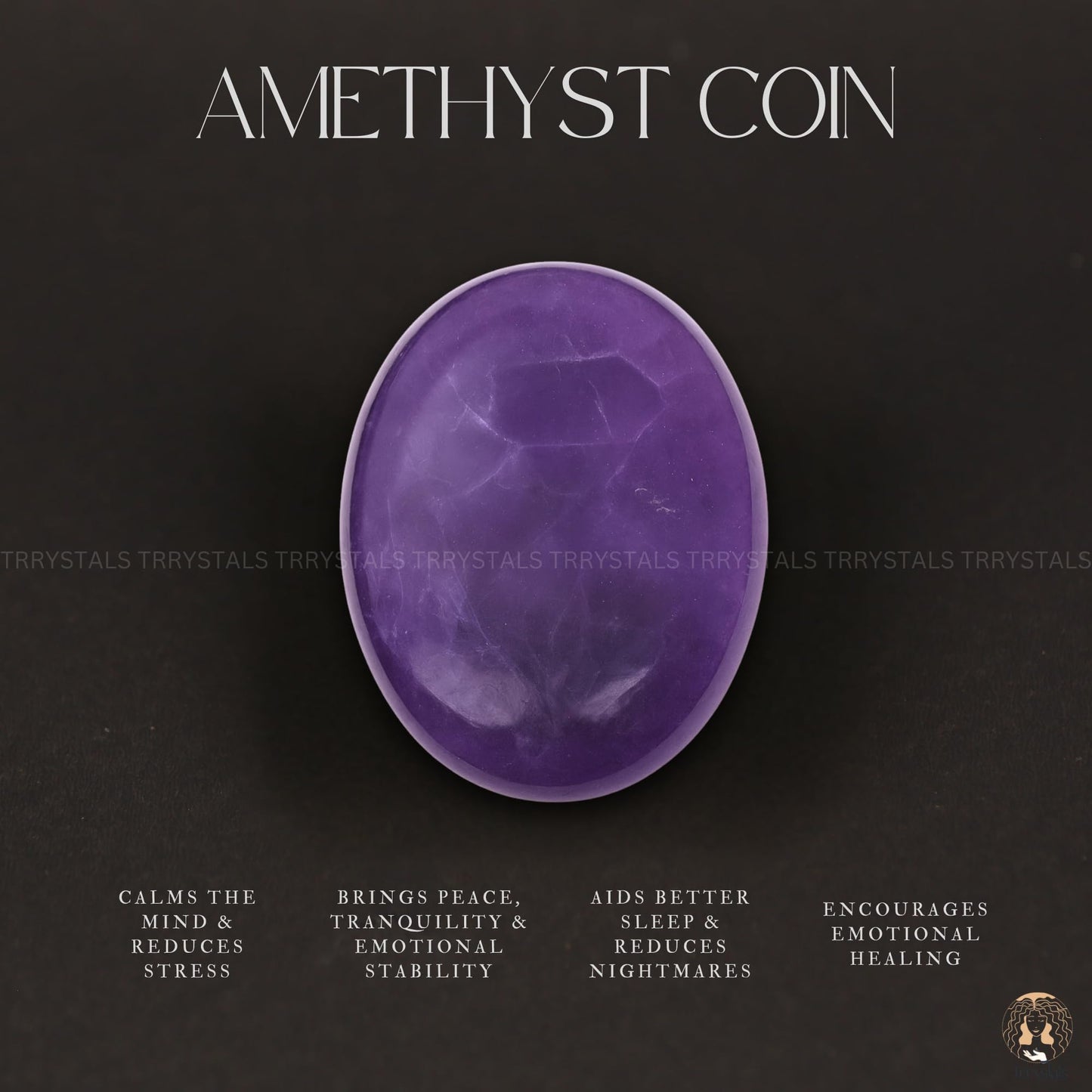 TRRYSTALS Natural Amethyst Zibu Coin | Spiritual Meditation Zibu Token | Gemstone Crystal Sacred Symbol Stone for Mindfulness Decor, Collectible Stone,Meditation Accessory