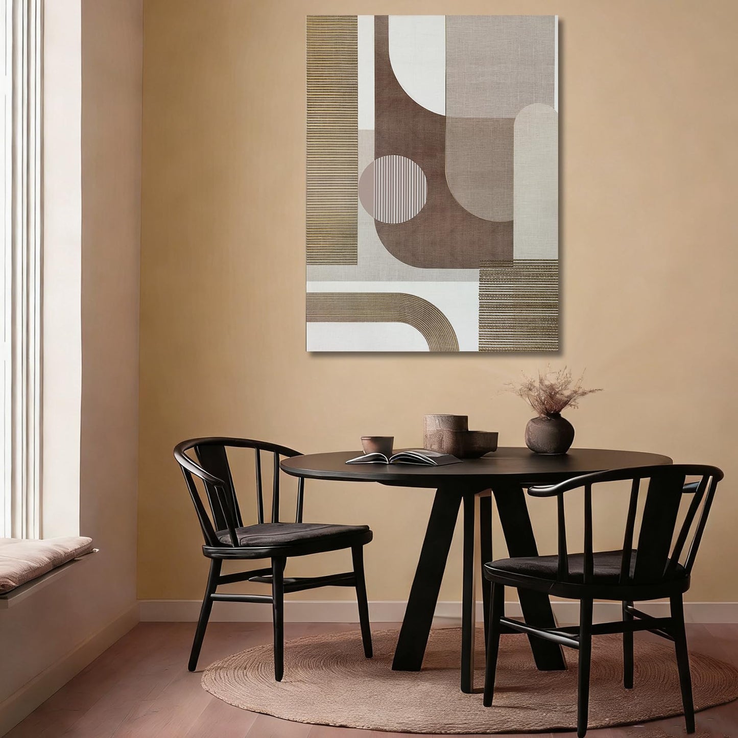 ZENPEE Neutral Beige/Taupe Geometric Wall Art, Minimalist Abstract Canvas Print, Framed & Ready to Hang, Modern Decor for Living Room and Bedroom, 32 x 24 Inches