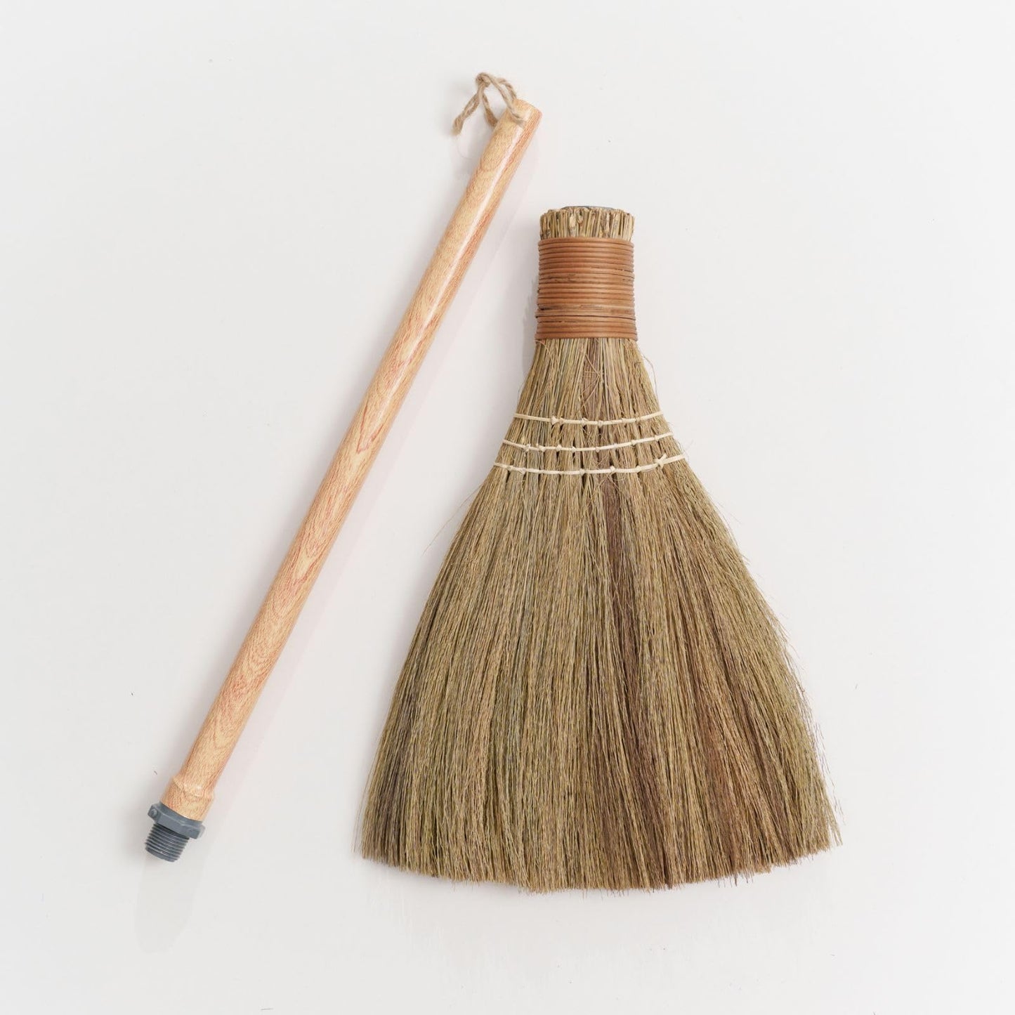 BMart Home Small Natural Whisk Sweeping Hand Handle Broom - Vietnamese Straw Soft Broom for Cleaning - Decoration Items - Indoor - Outdoor - 9.84'' Width, 27.95" Length