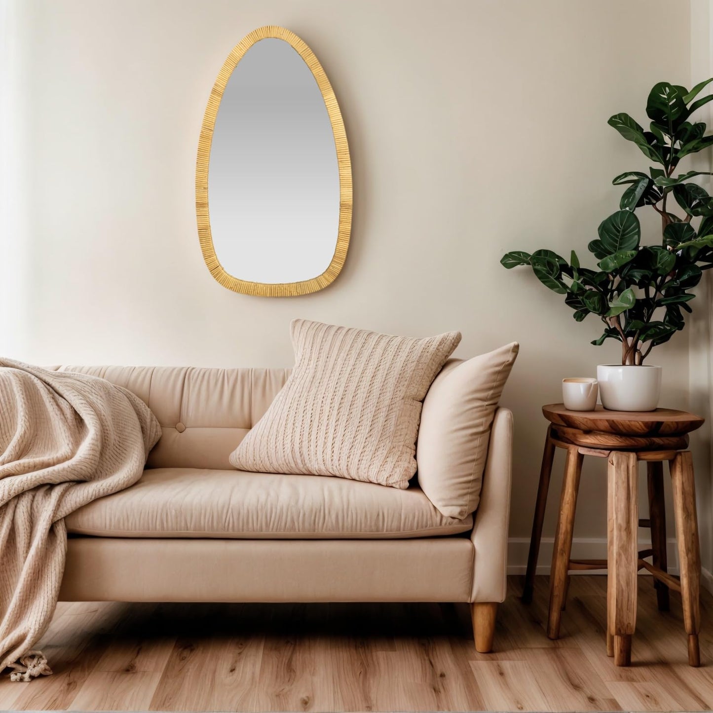 BOMINGHOME Rattan Boho Mirror for Decor, 31.5" x 18" Handmade Wall Mirror that is Farmhouse and Boho Wall Decor Style, Ideal for Hanging in the Bedroom, Living Room, Entryway, Nursery