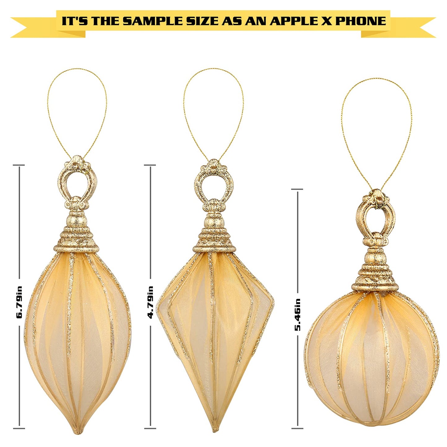 Christmas Ball Ornaments, 6pc Set Gold Rugby,Round Ball, Diamond Pendant Christmas Decorations Hanging,Suitable for Gifting Xmas Tree Decorations Wedding Party Holiday