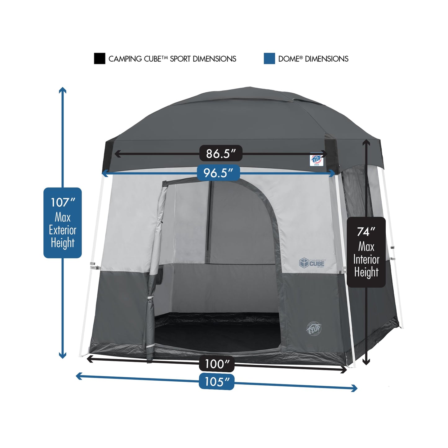 E-Z UP Camping Cube Sport, Converts 10' Angled Leg Canopy into Camping Tent, Grey (Canopy/SHELTER/Poles NOT Included)