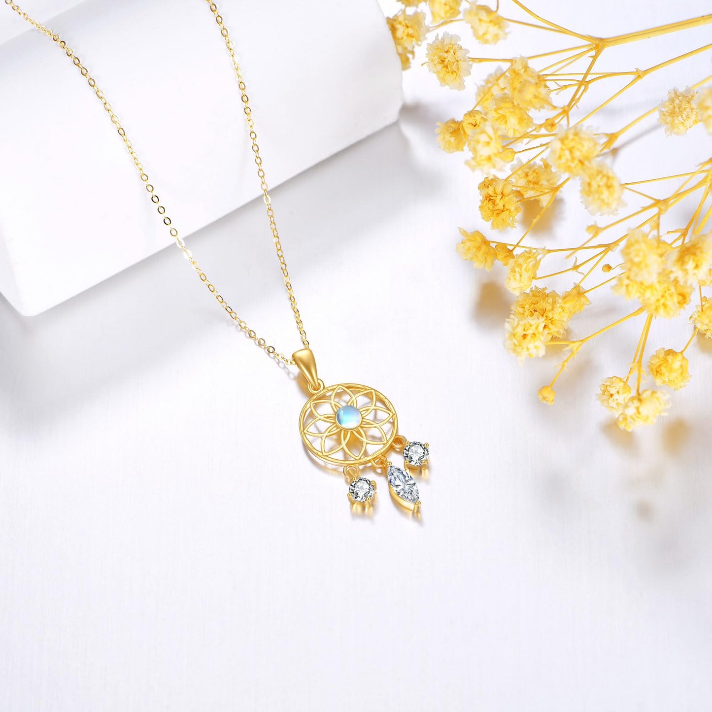 KECHO 14k Gold Dream Catcher Necklace Yellow Gold Dream Catcher Pendant Birthday Gifts for Women Jewelry Gifts for Her