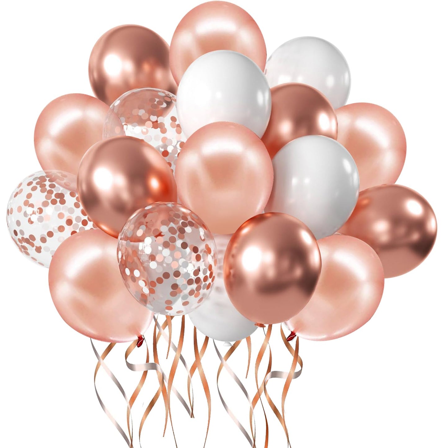 Zesliwy 50pcs Party Balloons Rose Gold Balloons, Rose Gold Metallic White Balloons with Confetti Balloons for Birthday Party Wedding Graduation Anniversary Bridal Shower Decorations