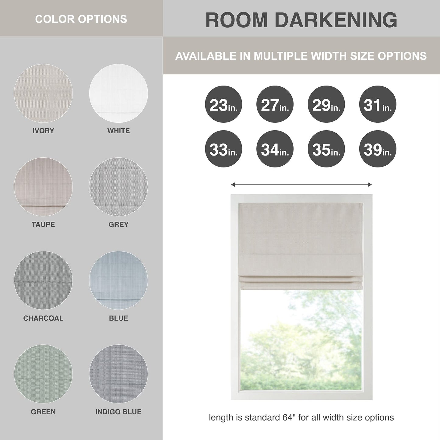 Madison Park Galen Cordless Roman Shade, 34"W x 64"H, Sheen Ivory – Room Darkening, Thermal Insulated, Energy Efficient Window Blind with Subtle Sheen Basketweave Fabric for Privacy
