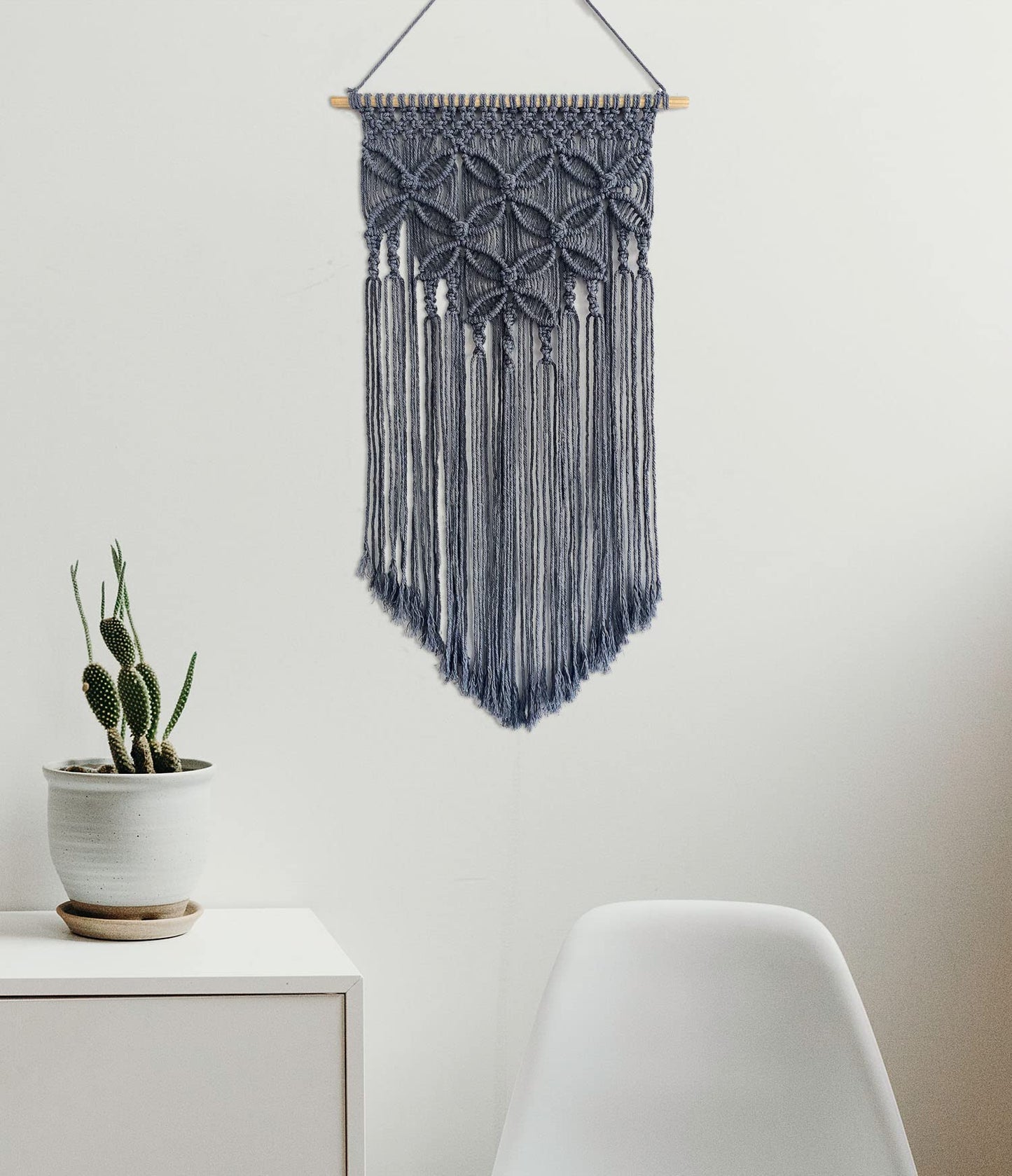 Winterdemoon Handmade Cotton Home Decor Macrame Wall Hanging Grey