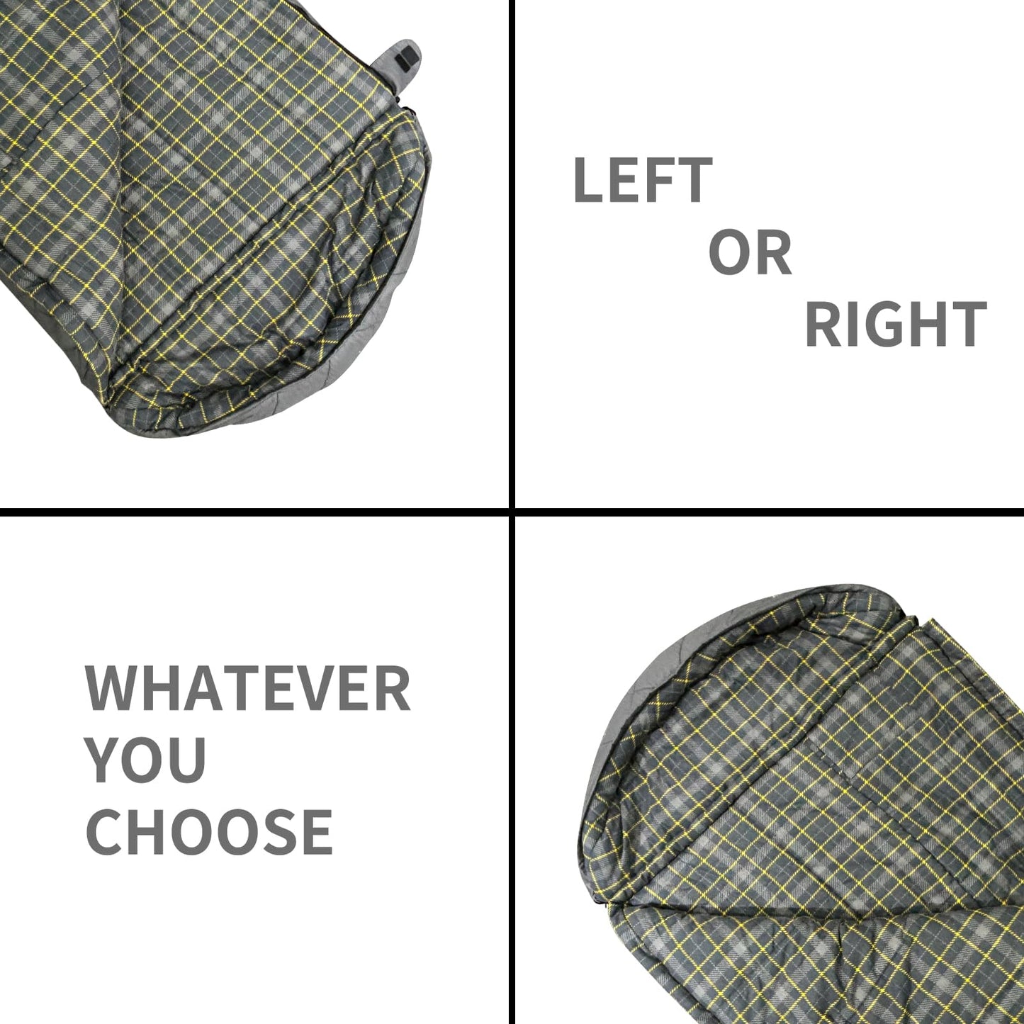 Mountainlodge 100% Cotton Shell and Lining Sleeping Bag for Adult Cold Weather with Compression Bag&Carry Bag for Camping,Travel and Car Camping (Little Grid Grey with Right Hand)