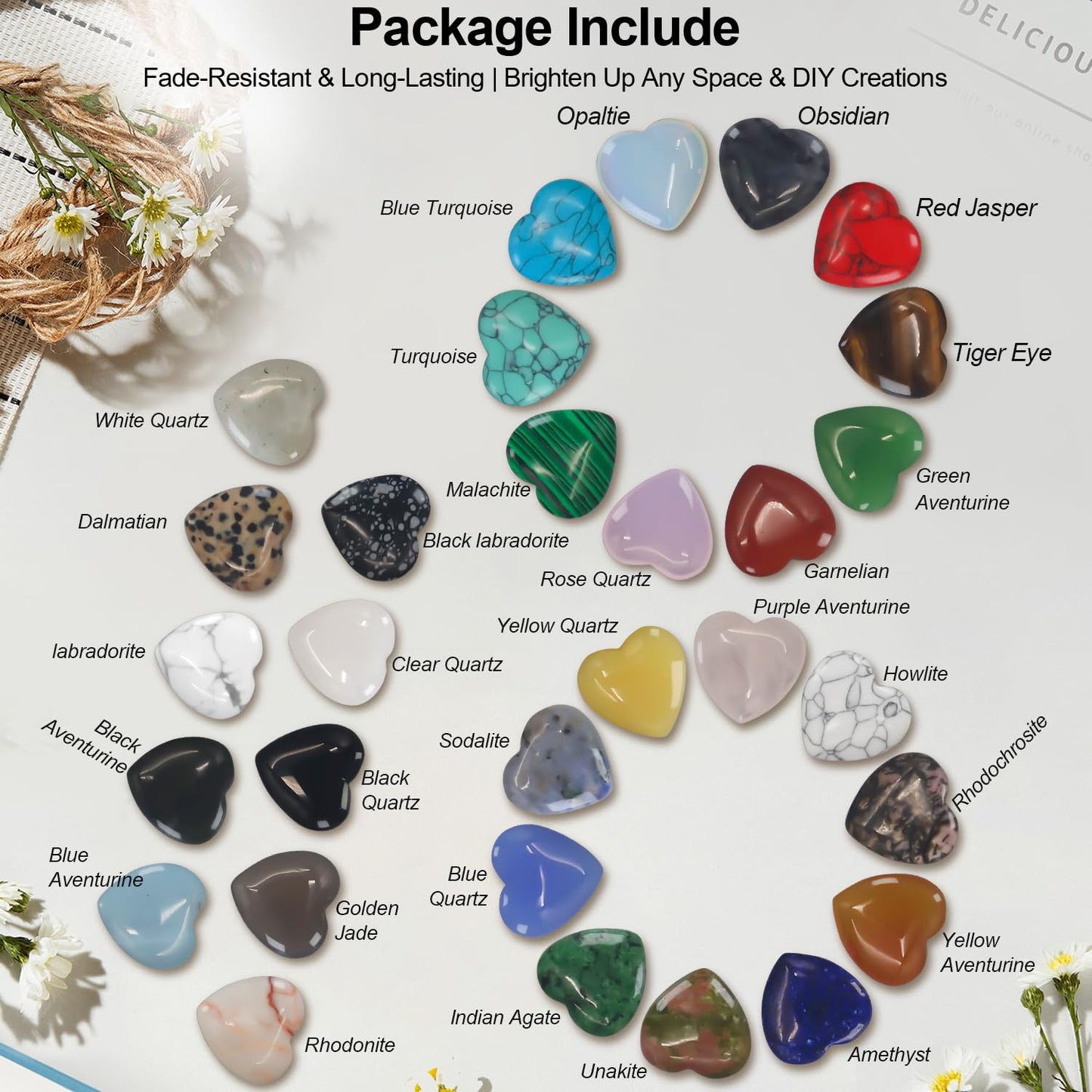 Healing Crystals,Virekm 30PCS Heart Healing Crystals Amethyst Heart Love Stones Set Palm Thumb Gemstones Chakra Reiki Balancing Gifts for Men Women (Colorful - 30 PCS)