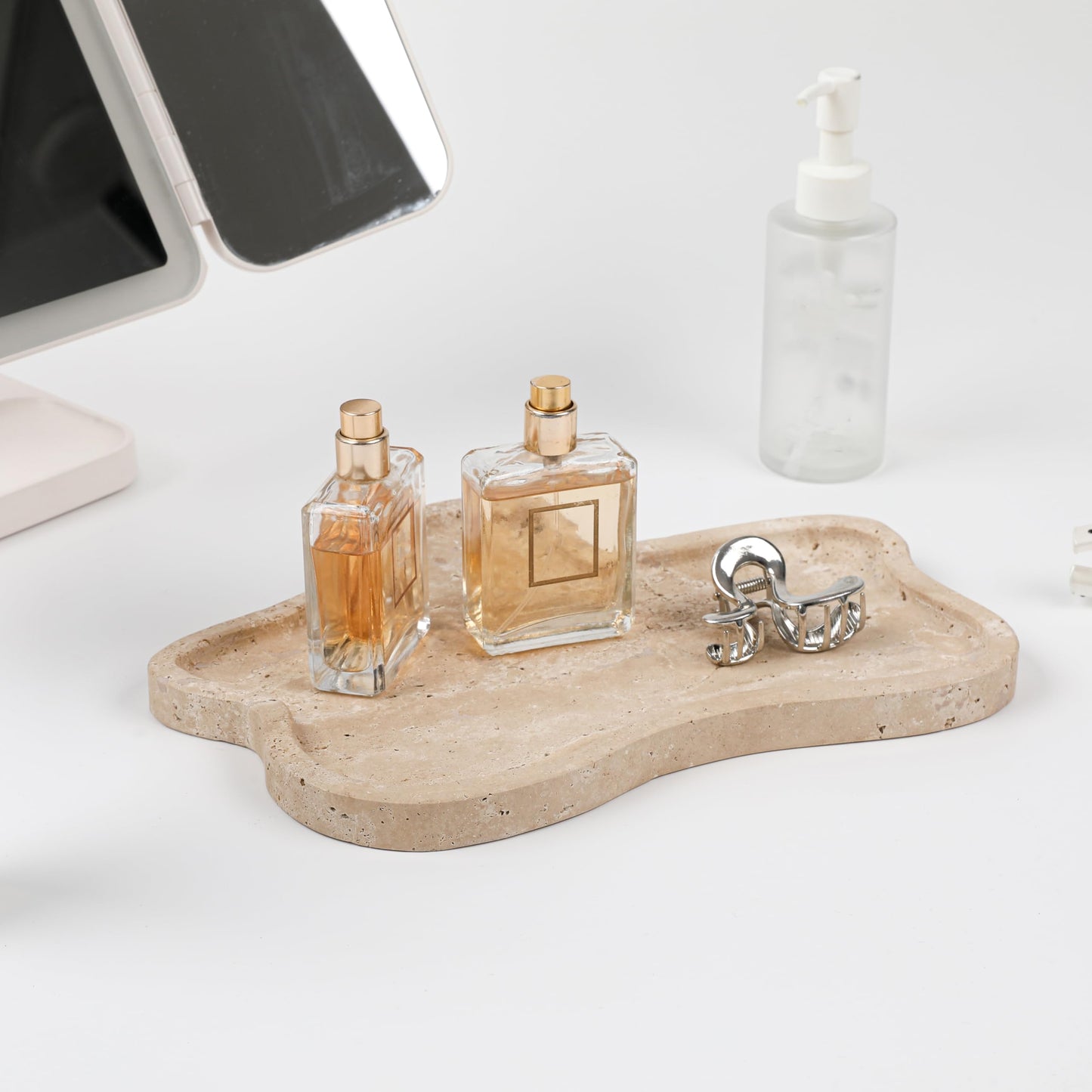 Faticdorr Marble Tray, Marble Vanity Tray 10.8" x 8", Bathroom, Decor for Trinket Perfume Jewelry Candle, Beige, 11 Inch Cloud