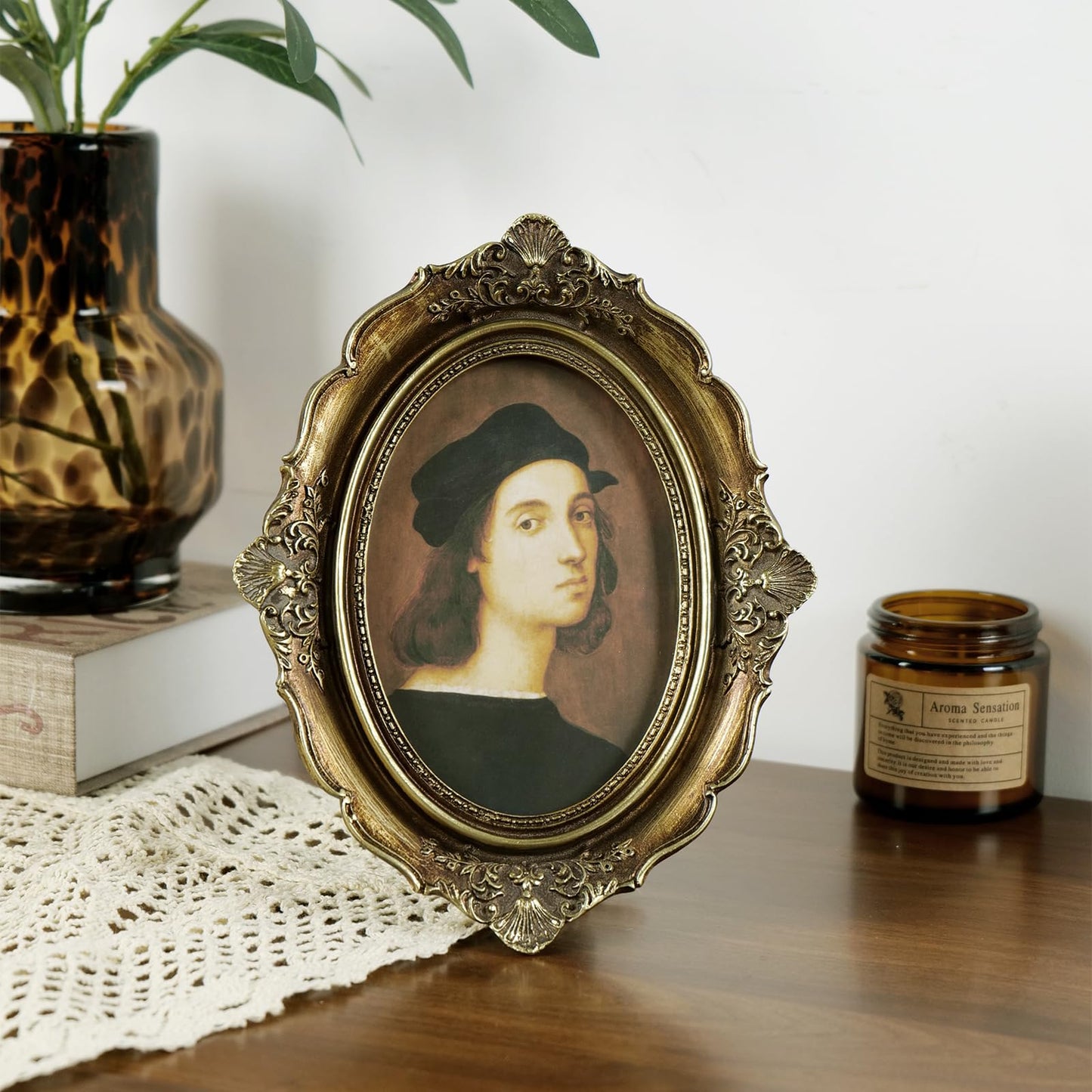 Cuspin 4x6 Vintage Picture Frame, Bronze Gold 4 by 6 Picture Frames Hand-Crafted Resin with Glass Front, Ornate Retro Oval Photo Frame for Wall Hanging and Tabletop Display