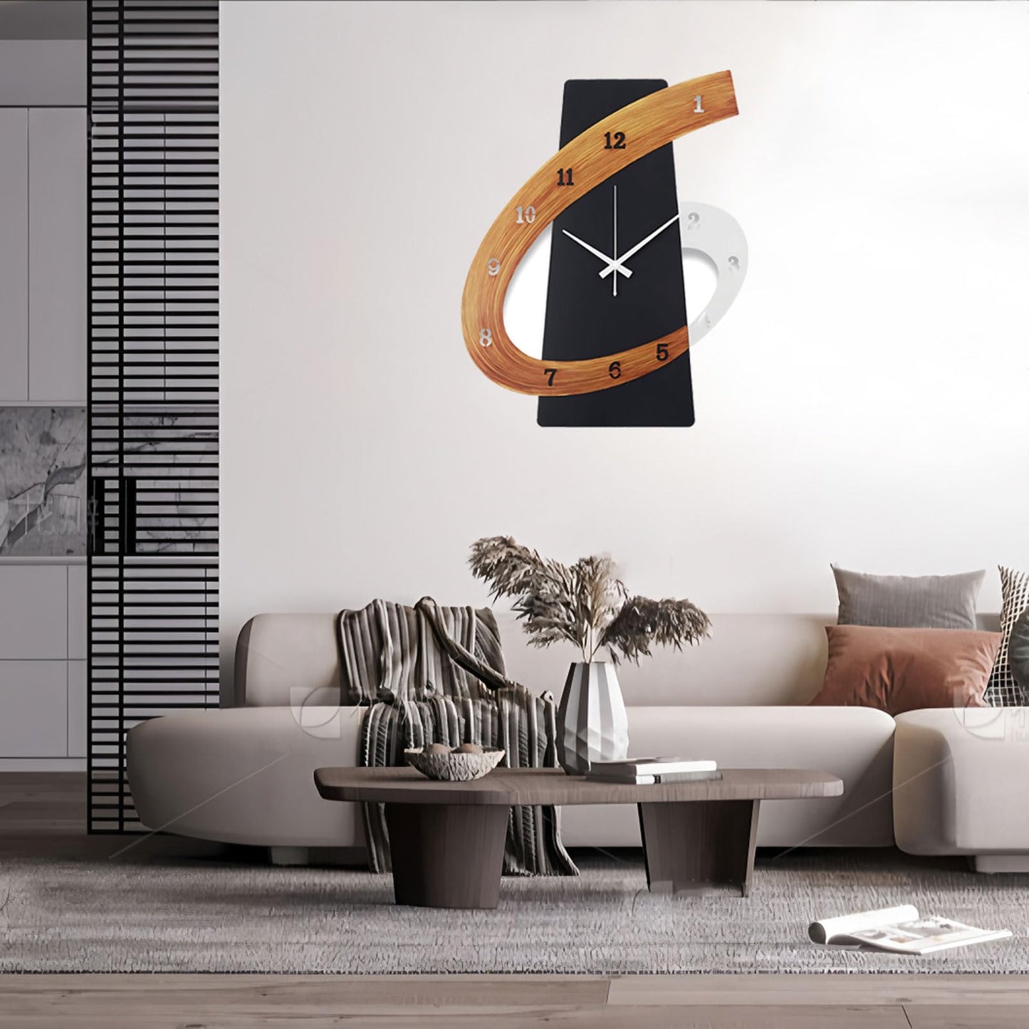 Clkstytm Modern Large Decorative Wall Clock，17 inch Black Silent Non-Ticking Nordic Metal Wall Clocks for Living Room Home Kitchen Bedroom Cafes Office Staircase，Arabic Numerals Quartz Clock(35x44cm)