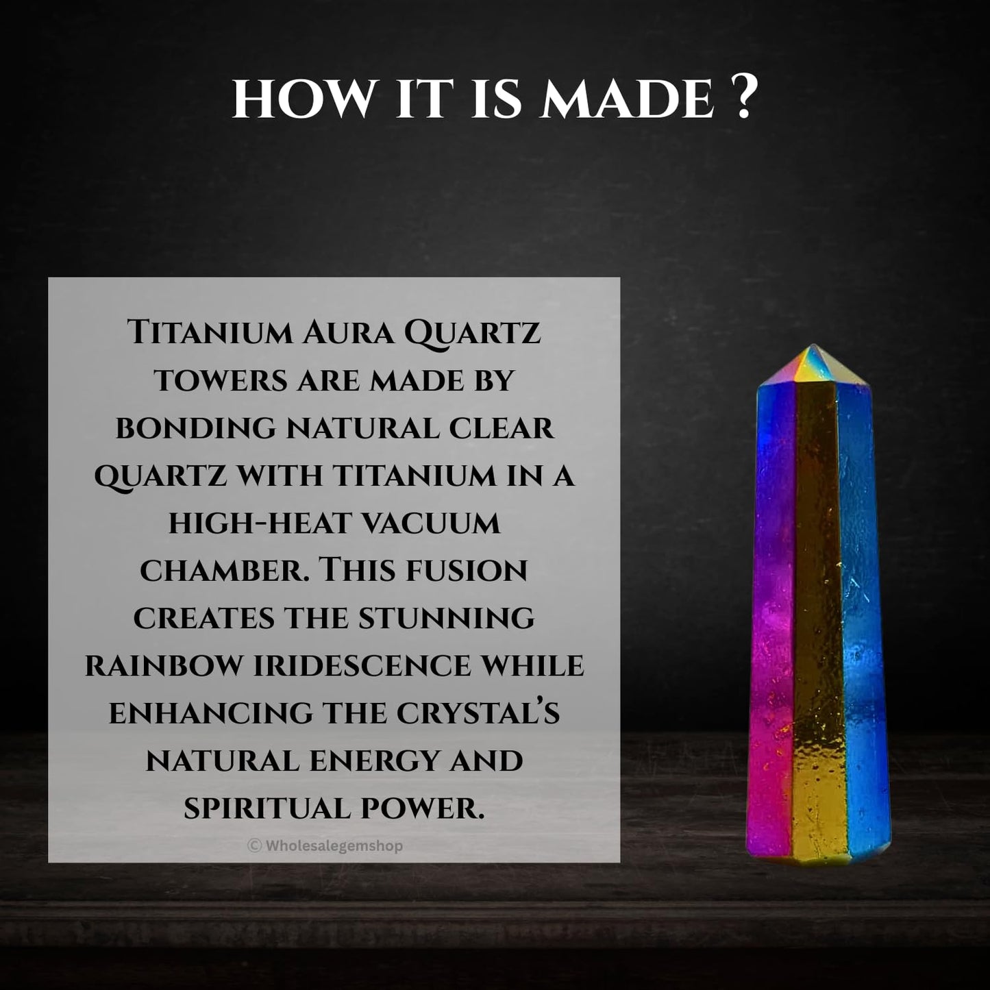 WholesaleGemShop 3 Inch Gemstones Titanium Aura Quartz Obelisk Tower Jumbo Facet Aura Rock Crystal Natural Polished Earth Wand Spirit