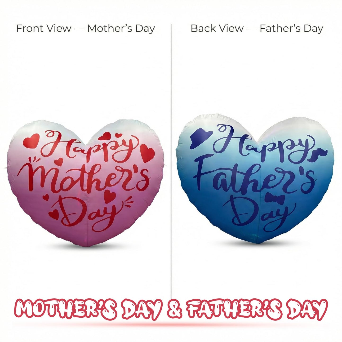 6.5FT Inflatable Happy Mother's Day Decorations, Father's Day Inflatable Double Side Decorations, Giant Hearts Built-in LED Lighted Blow Up Decoration Home Yard Outdoor Indoor Decor