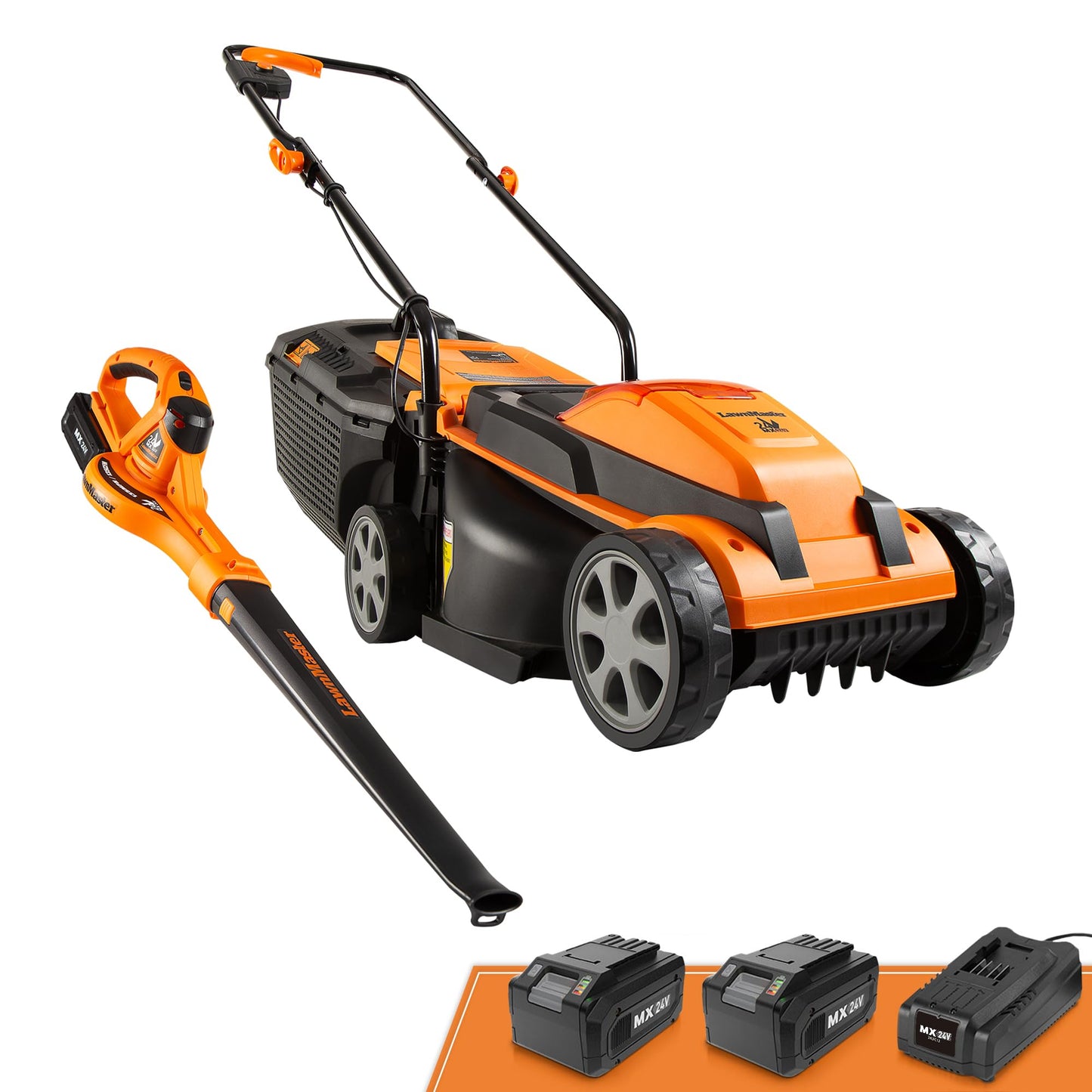 LawnMaster Cordless 24V Max 13-inch Lawn Mower and Cordless Leaf Blower Combo with 2x4.0Ah Batteries and Charger-24VMWBL