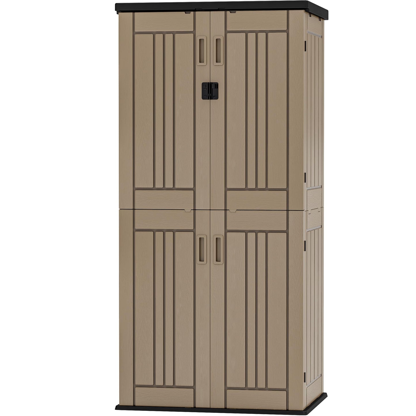 DWVO Outdoor Vertical Storage Shed with 4 Shelves, Waterproof Tall Plastic Storage Shed with 4 Adjustable Shelf, 30 cu. ft. Patio Tools Storage for Patio, Garden, Backyard, Deck, Brown