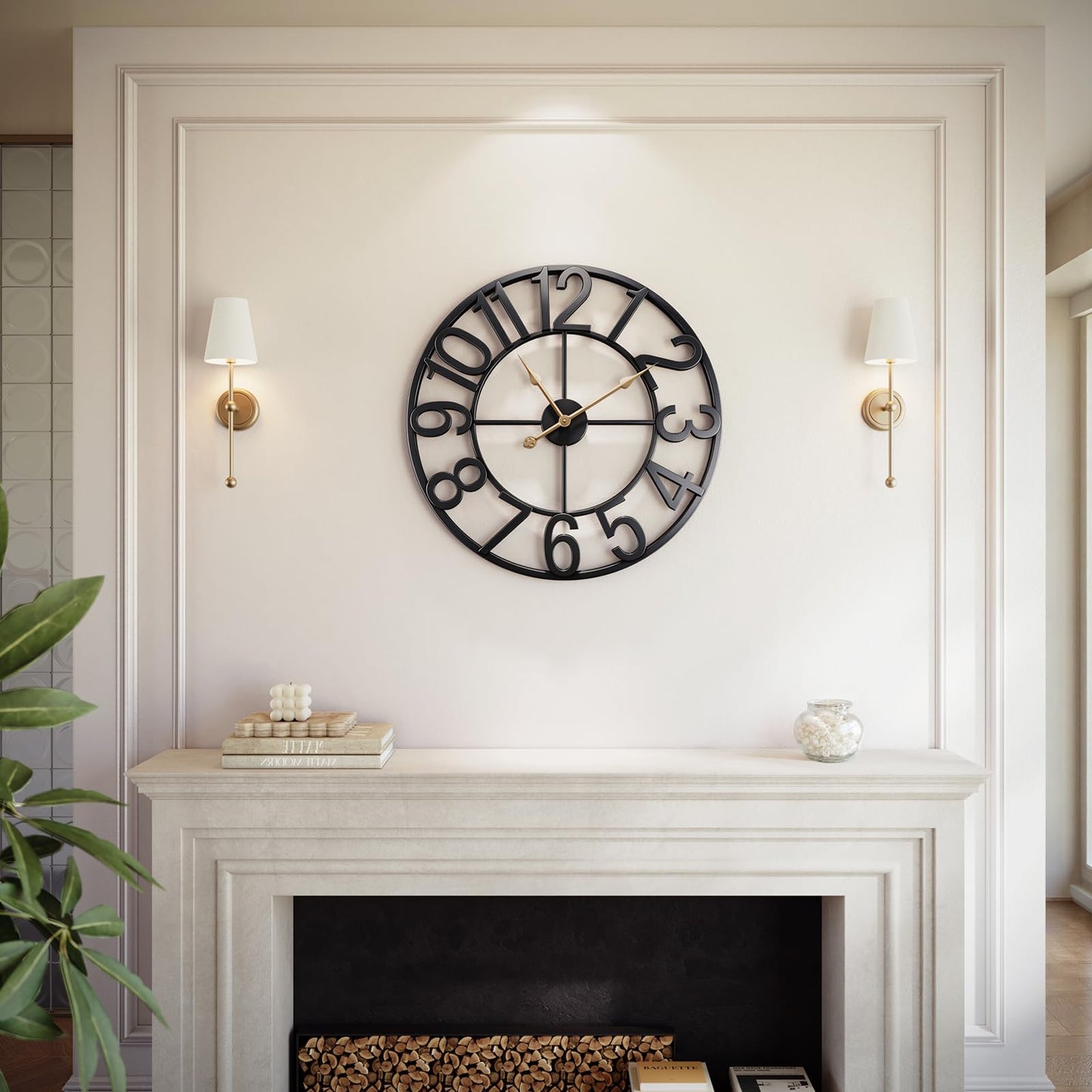 Vantic 24 Inch Large Wall Clock, Arabic Numeral Metal Oversized Wall Clocks for Living Room Decor, Bedroom and Kitchen, Completely Silent, Non Ticking, Battery Operated