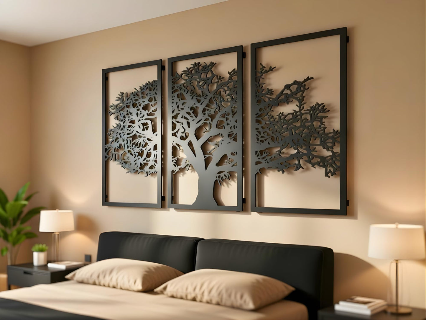 Vailla Tree of Life Wall Art 3pcs Family Tree Wall Decor 3D Wooden Wall Hanging Sculpture Modern Home Decoration 3 Panels Textured Sculptures for Living Room Bedroom Office Dinnig Room