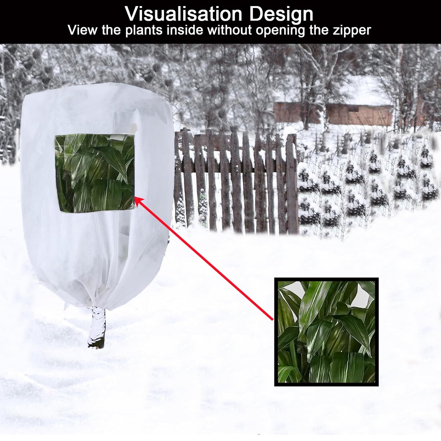 CMINGJ Plant Frost Protection Covers with Viewing Window, 39.37" x 39.37", 2.06oz/yd², Reusable Drawstring Tree Cover, Winter Tree Blanket with Zipper for Outdoor Plants, Frost Protection Cloth 4 Pack