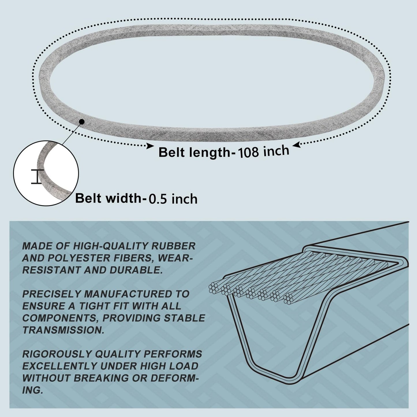 1/2 x 108'' Drive Belt 490-501-C063 / 954-05022A, Mower Deck Belt for CUB Cadet 490-501-C063 Drive Belt 46" Deck 05022 XT1 XT2 LX46 LT46 954-05022A (490-501-C063/954-05022)