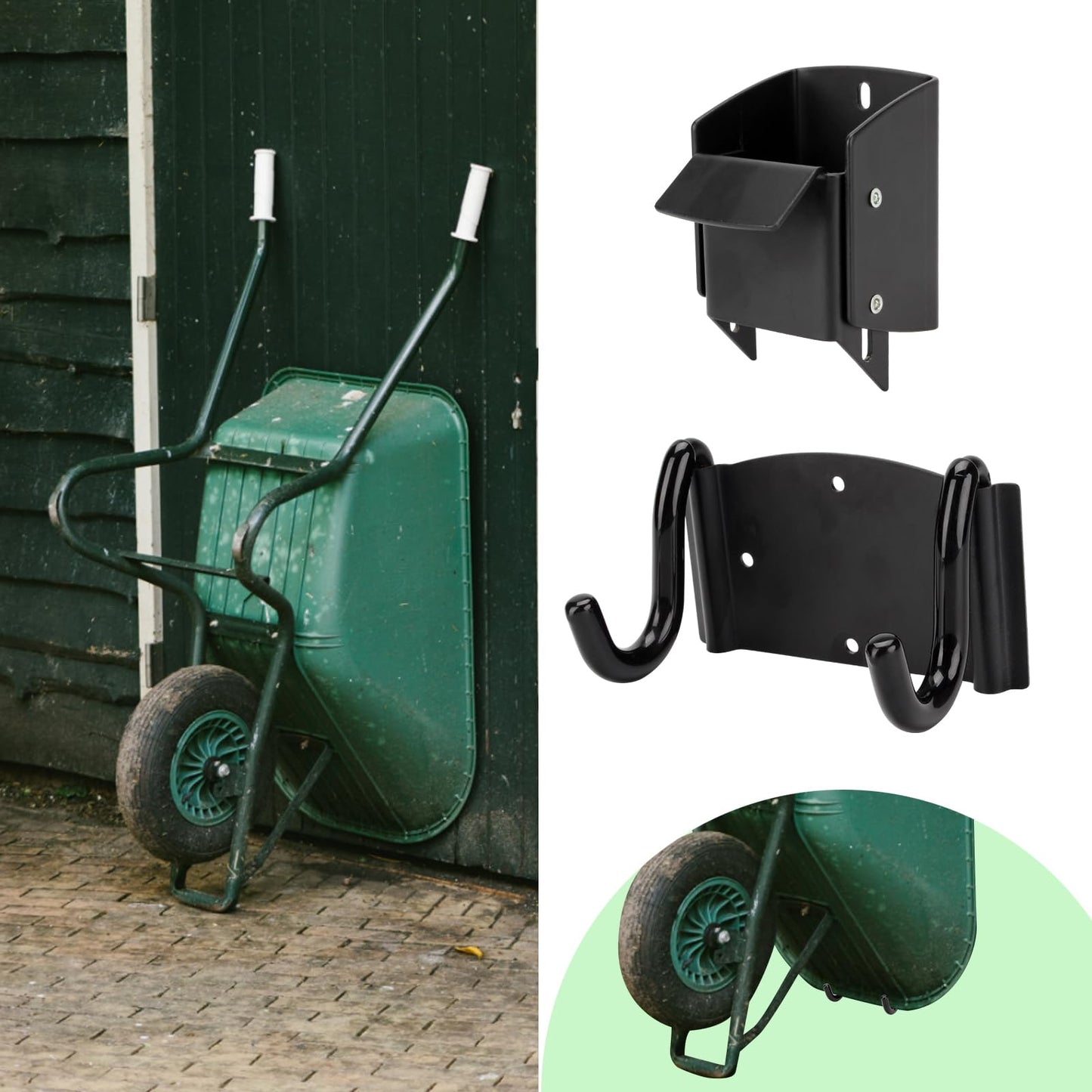 DIICCYO Heavy-Duty Wheelbarrow Storage Bracket Hook, Wheelbarrow Holder Trolley Storage Bracket with Top Lift Latch Storage Hook for Most Wheelbarrows for Outdoor Use, Black
