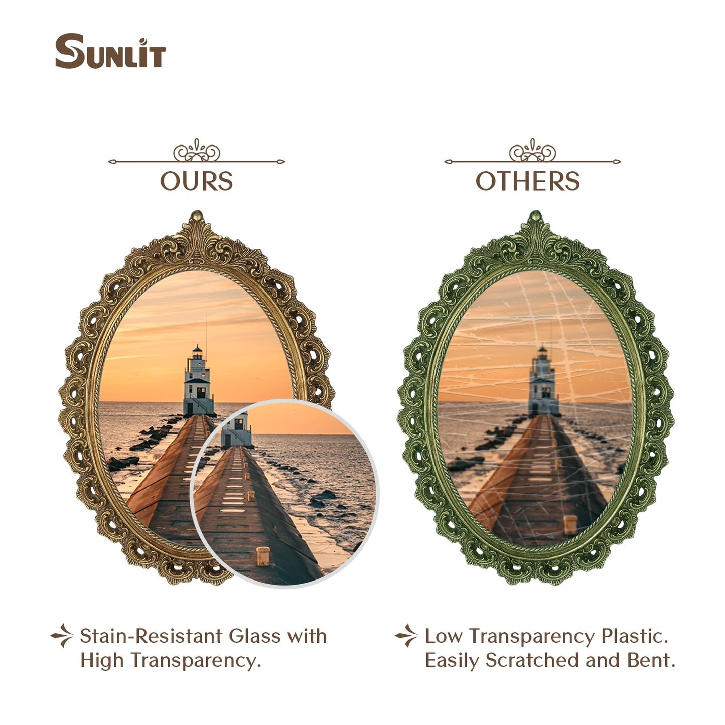 Sunlit Vintage Picture Frame 5x7 Inch, Oval Antique Photo Frames with Glass Front, Luxury Photo Display, Tabletop Wall Hanging, Gift Ideas, Bronze