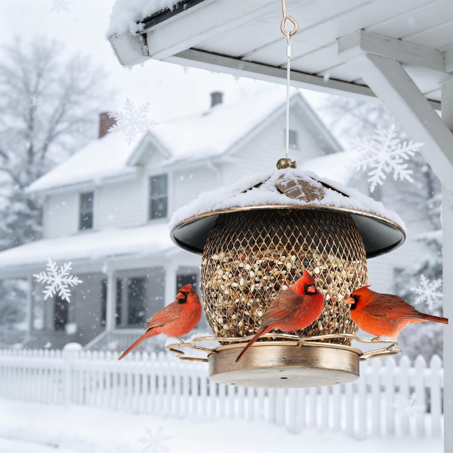 MYITYARD Bird Feeder for Outdoors Hanging, Heavy Duty Metal Wild Bird Feeders, 3 lbs Seed Feeder for Outside Garden Yard Decor, Attracting Cardinals Bluebird
