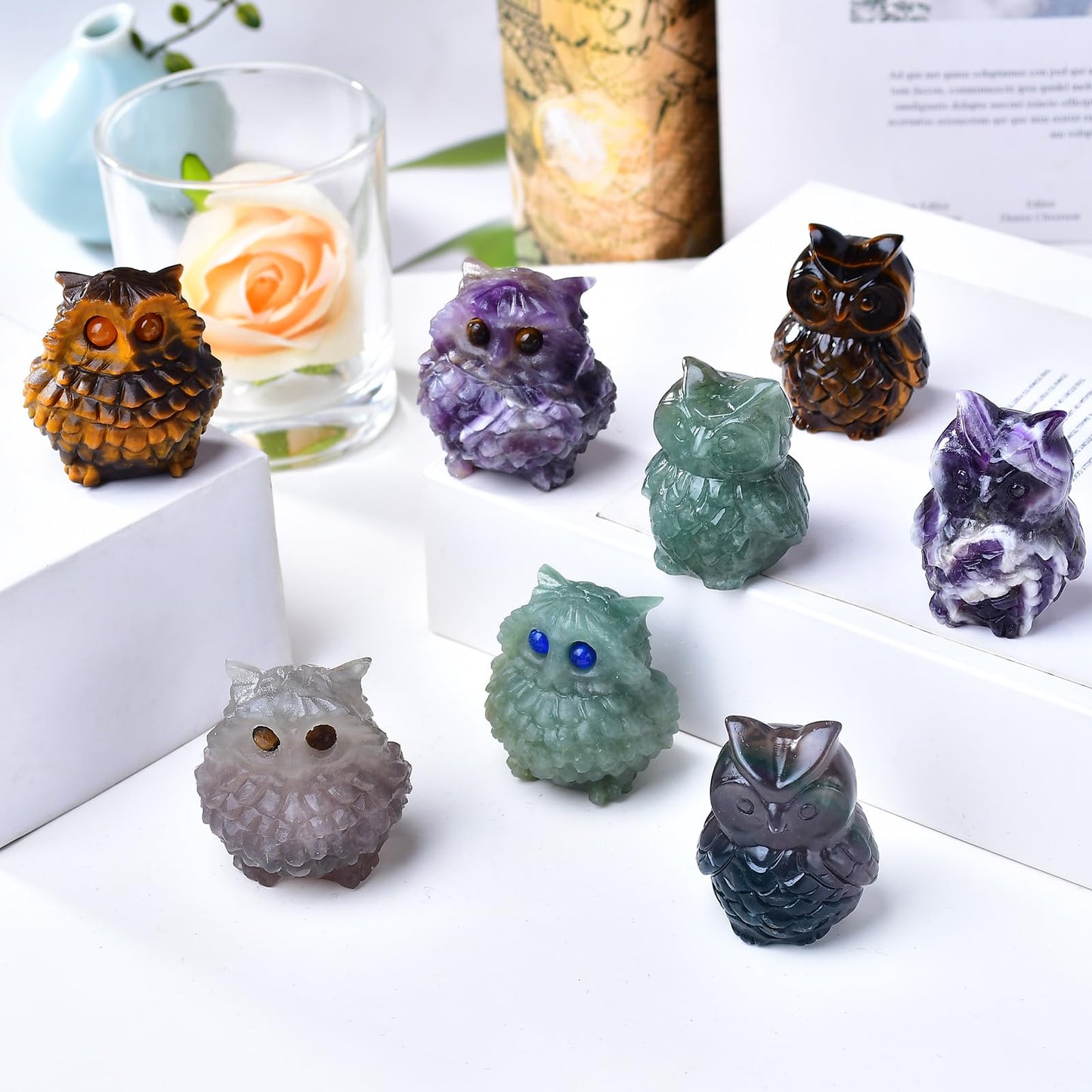 Ytbeoxk 1.9 Inch Amethyst Owl Statue, Purple Owl Figurine, Home Decor, Healing Crystal, Spiritual Gift
