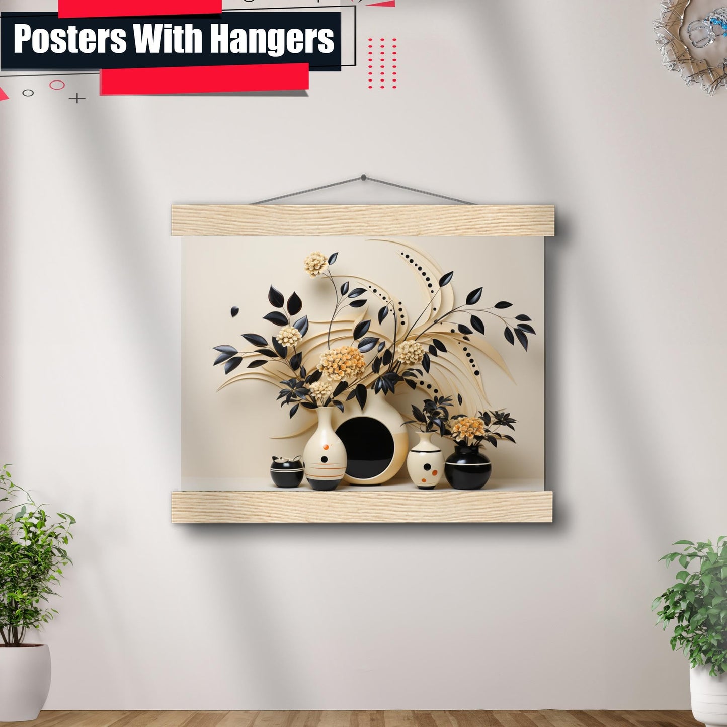 Scandinavian Folk Art, Black and Beige Abstract Botanical Wall Art for Scandinavian Home Decor, poster Prints, Wall Decor