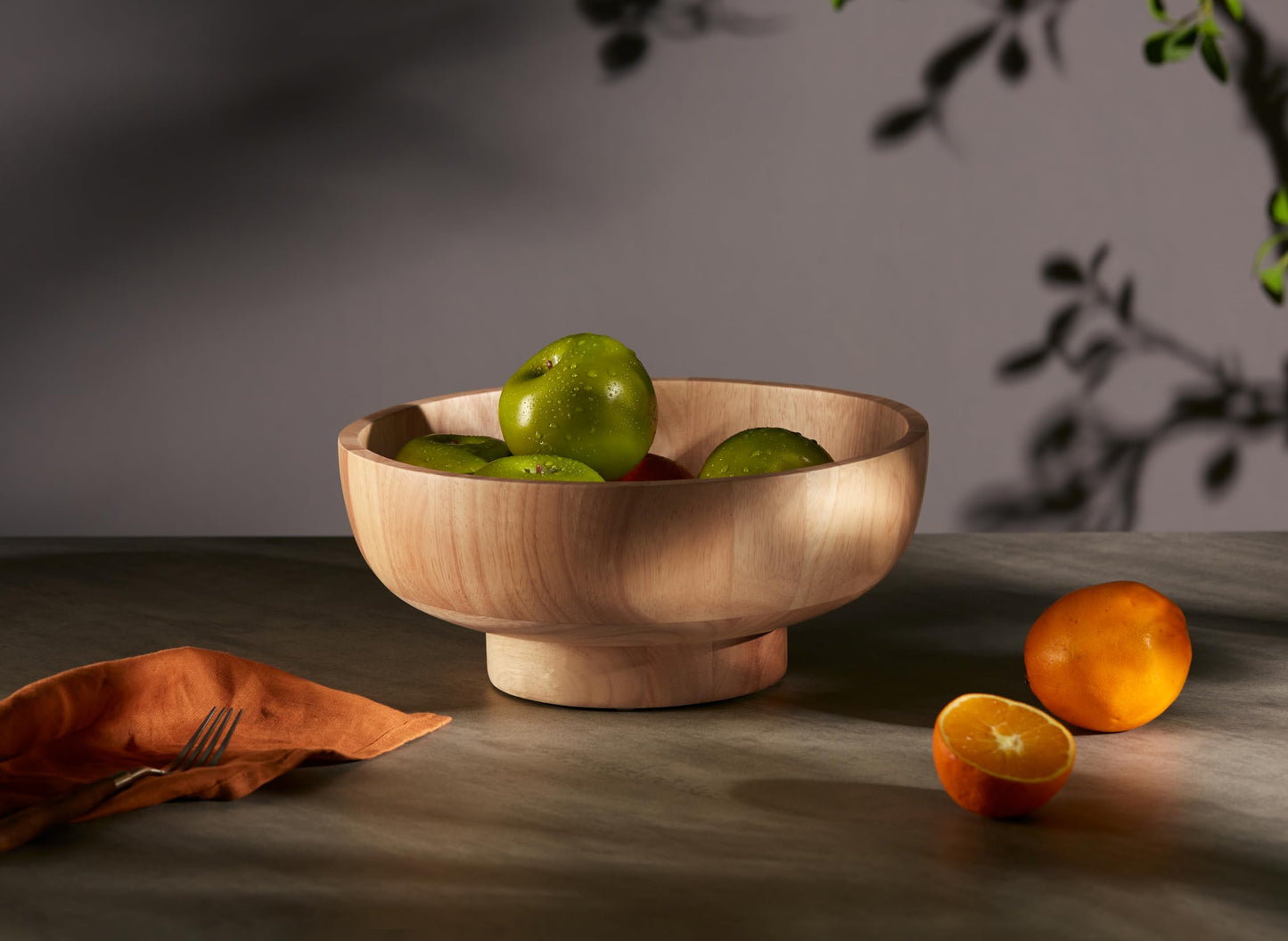 IVE Design Wood Fruit Bowl for Kitchen Counter, 12-inch Diameter Large Wooden Fruit Bowl, Natural Wood