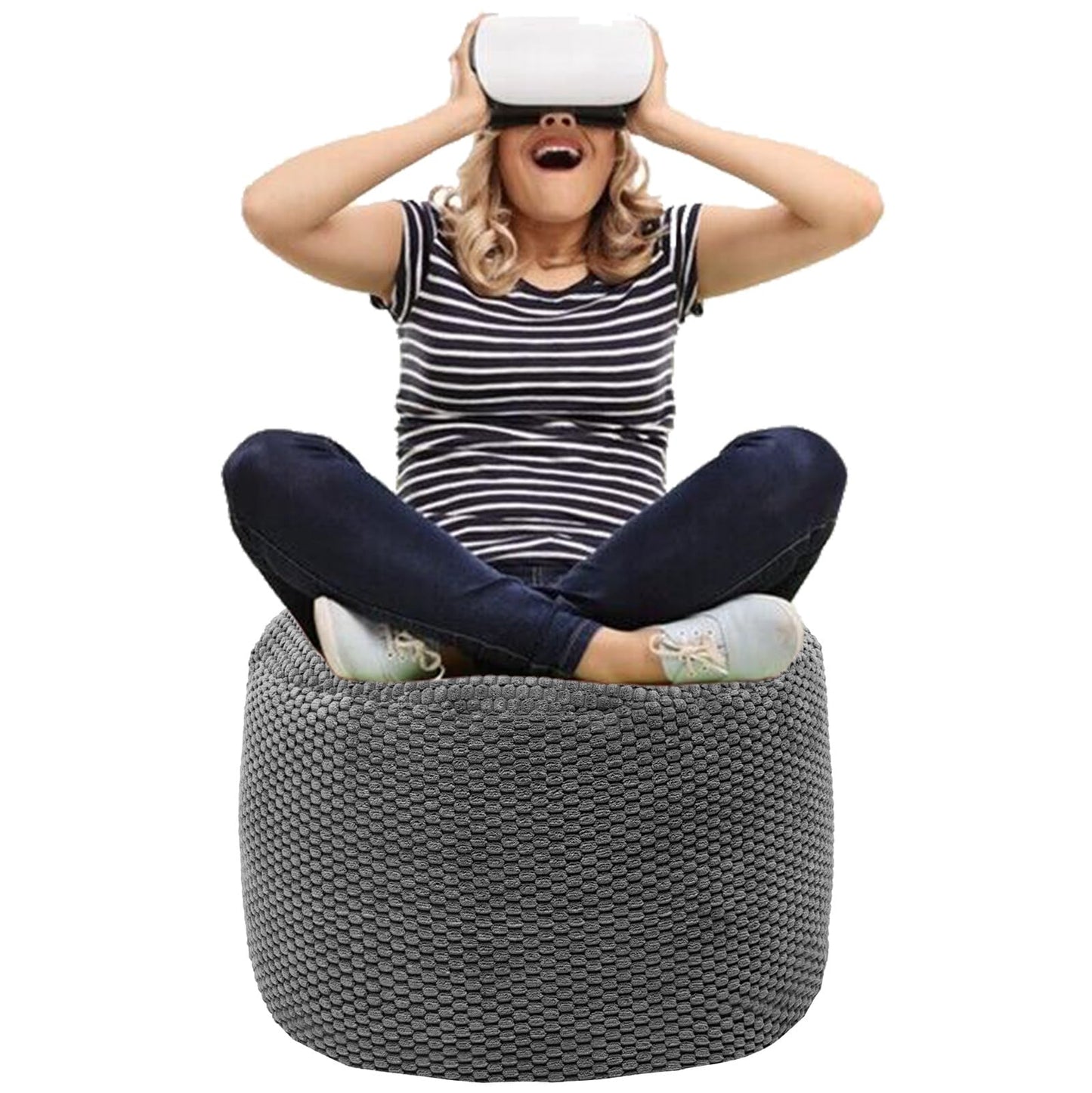Poofieotto Unstuffed Pouf Ottoman Cover Handmade Footstool Ottoman Storage Solution Floor Pouf Footrest Cushion 20Diameterx12Height Inches for Living Room Wedding Dark Gray