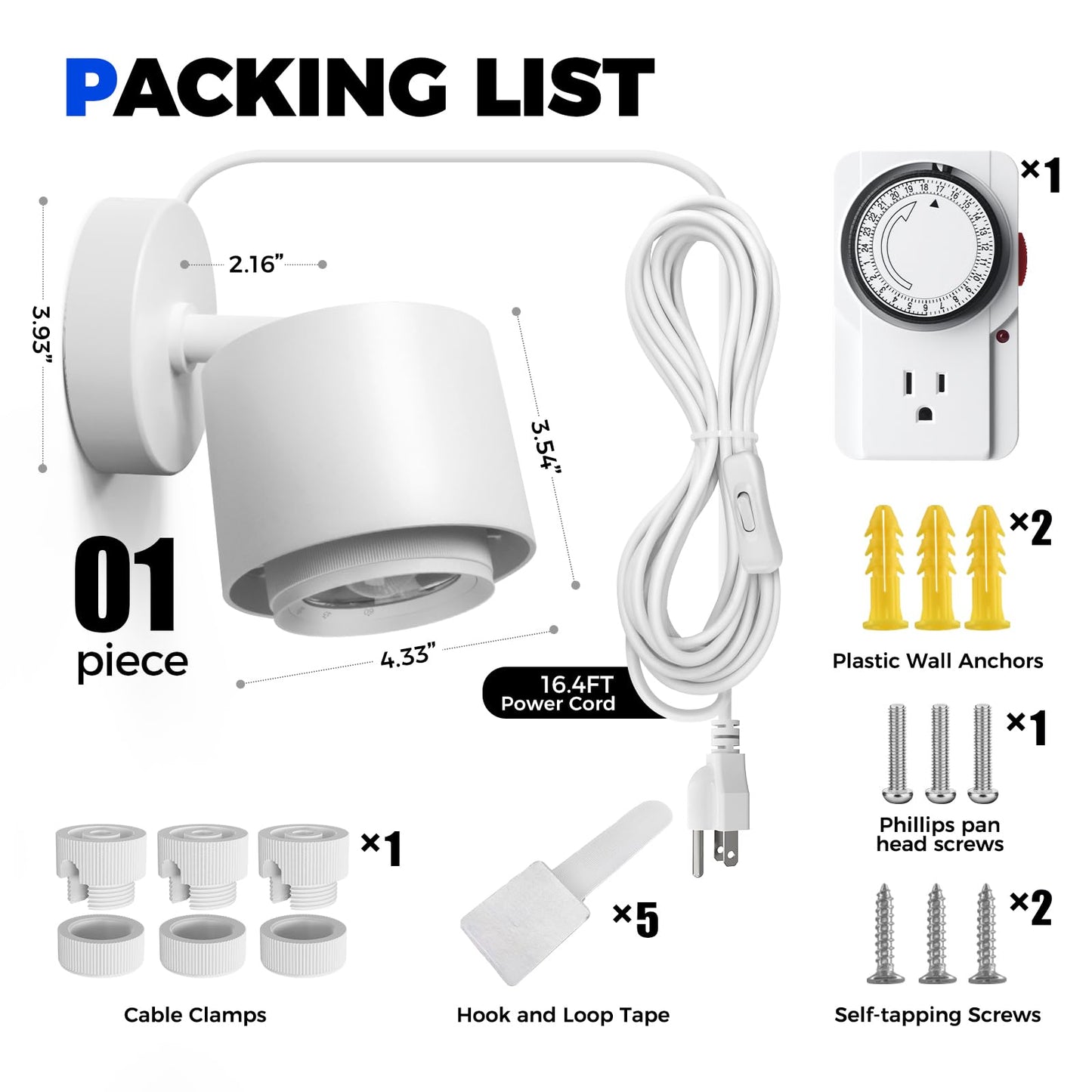 Barrina TR40a Track LED Grow Lights for Indoor Plants, 15°-60° Adjustable Beam Angle, 40W 4000K Wall Mounted Plant Light, Full Spectrum Ceiling LED Growing Lamps with Timer, White Cover, 1-Pack