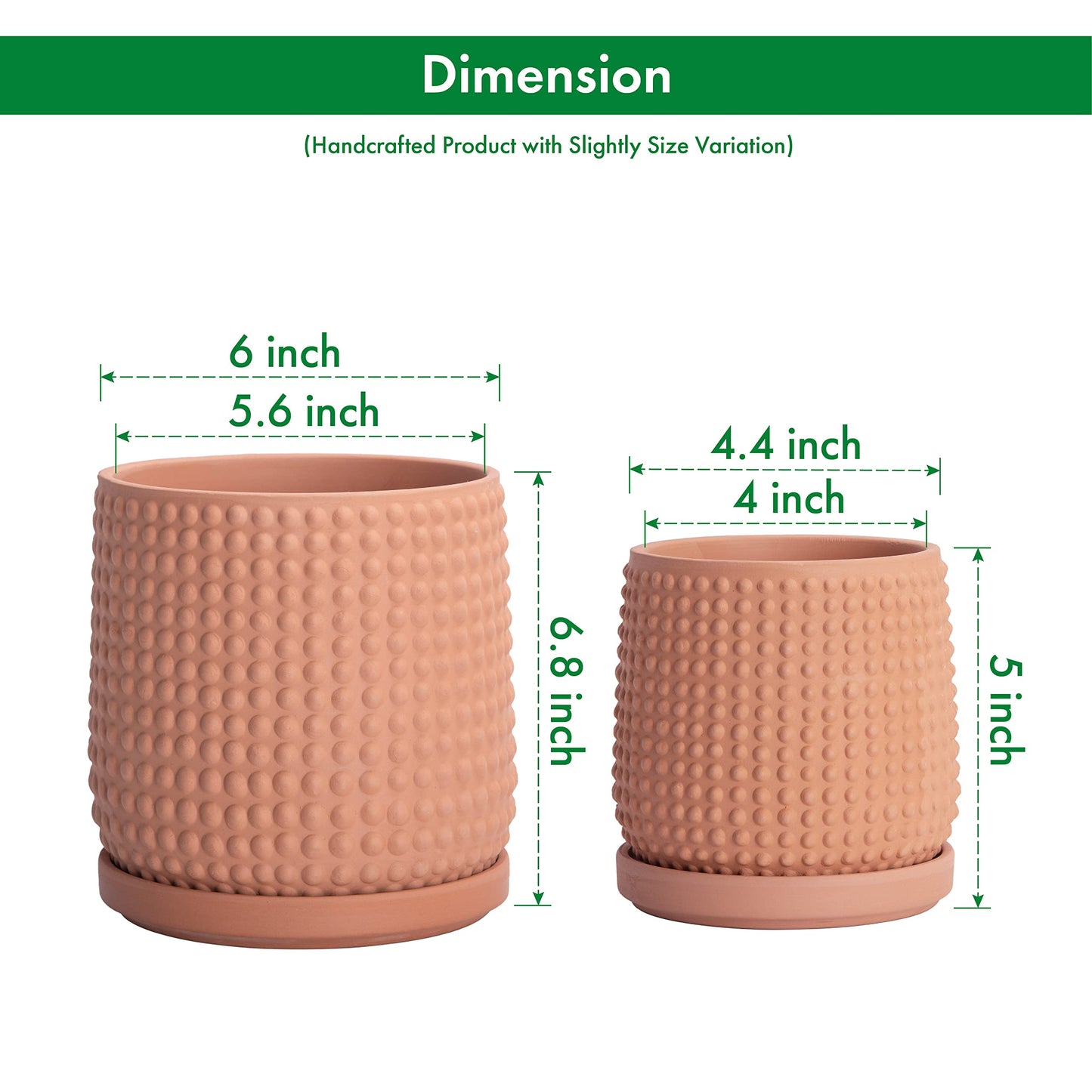 D'vine Dev 6 Inch 4 Inch Terracotta Indoor Planter Pots with Drainage Hole and Saucer, Beaded Design Flower Pots, Set of 2, Terracotta Color, 27-D-U-7