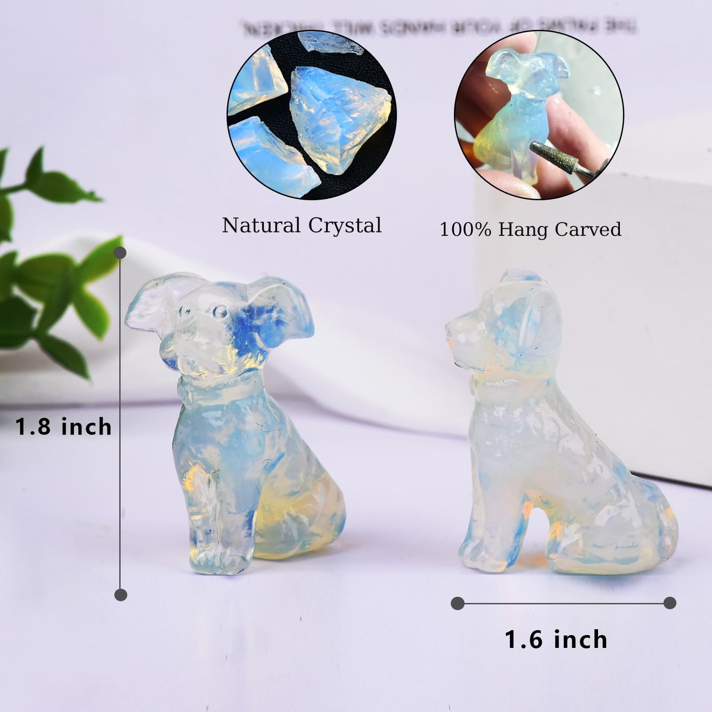 Ytbeoxk 1.8 Inch Opal Dog Crystal Figurines Home Decor,Hand-Carved Healing Crystals,White Dog Cute Puppy Statues Stone Energy Gemstones,in Bedroom Office Memorial Gifts for Women and Men