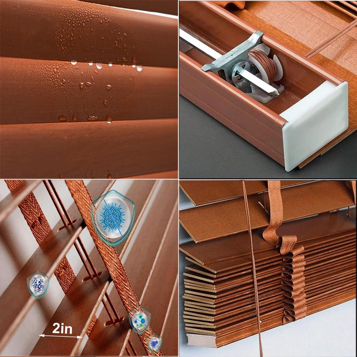 Wood Blinds for Indoor Windows, 2" Slats Faux Wooden Blinds, 22" 30" 35" 40" 42'' 46'' 48'' 50" 55" 66" 70" 75" Blackout Horizontal Window Shades, Cordless Privacy Blind for Bedroom,Living Room(Brown)