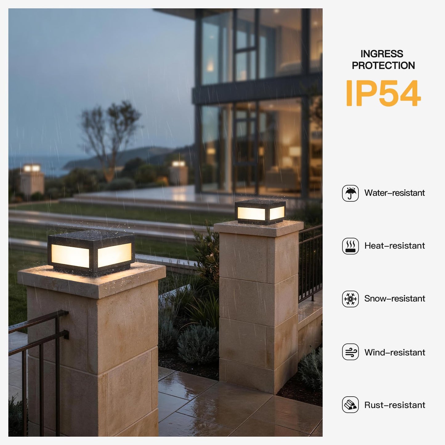 MVBT Solar Post Lights Waterproof, 10×10 Solar Pillar Lights Outdoor, 9.8" Outdoor Column Lights Dusk to Dawn, Modern Lamp Post Light Square, 3000K Solar Power Post Lantern for Fence Deck Gate Posts
