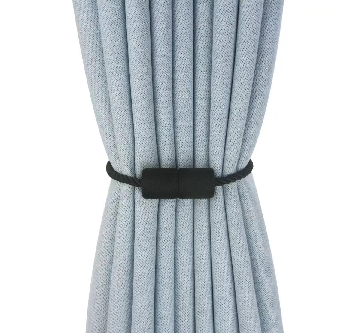 2 Pack Magnetic Curtain Tiebacks Modern Handmade Rope Curtain Tie Backs Decorative Drapes Holdbacks for Home Outdoor Bedroom Decorative Curtain (Black)