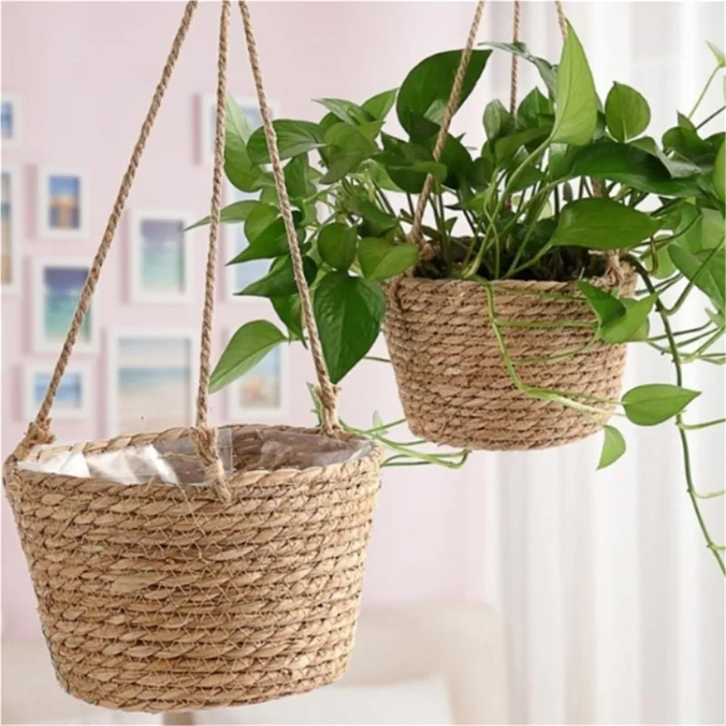 Xuvwbac Garden Hanging Planter Macrame Plant Storage Basket Jute Rope Woven Indoor Outdoor Flower Pot Holder(Color2)