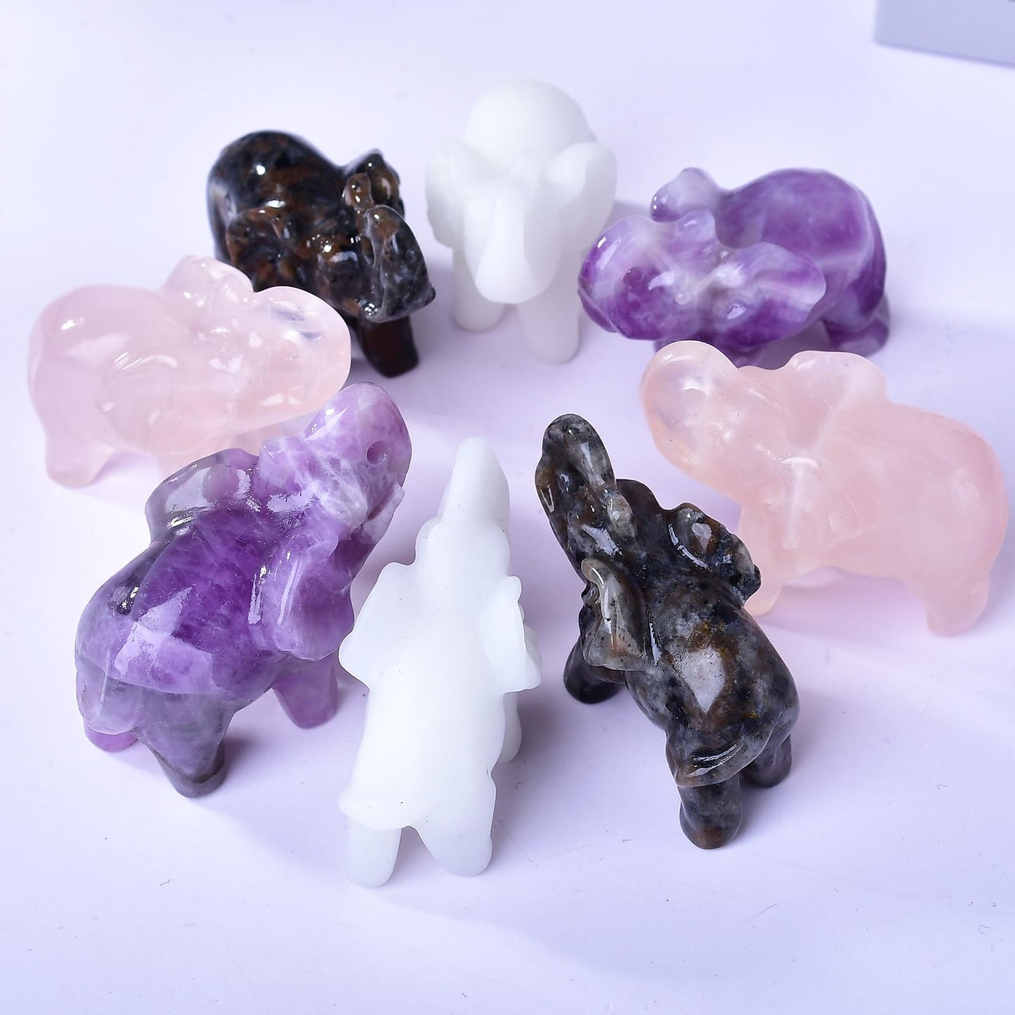 Ytbeoxk 1.8 Inch White Jade Elephant Crystal Decor, Healing Crystal Cute Figurines,White Elephant Gemstones Decorations Statue, Lucky Reiki Stones in Home and Office Meditation Gift for Women and Men