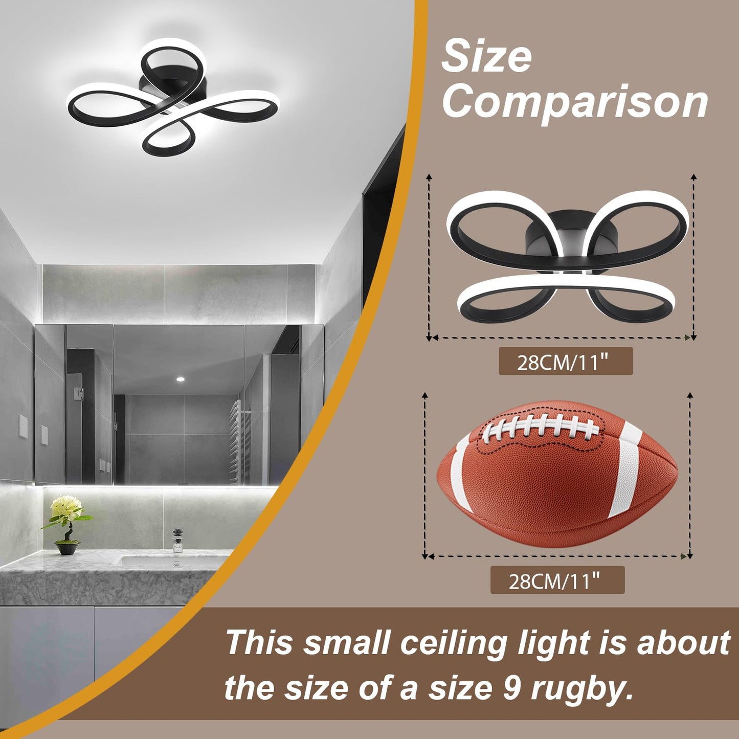 ADISUN Modern LED Ceiling Light, 6000K Semi Flush Mount Ceiling Light Fixture for Living Room, Close to Ceiling Light Fixtures for Bedroom, Corridor, Aisle, Hallway - Indoor Lamp, Black