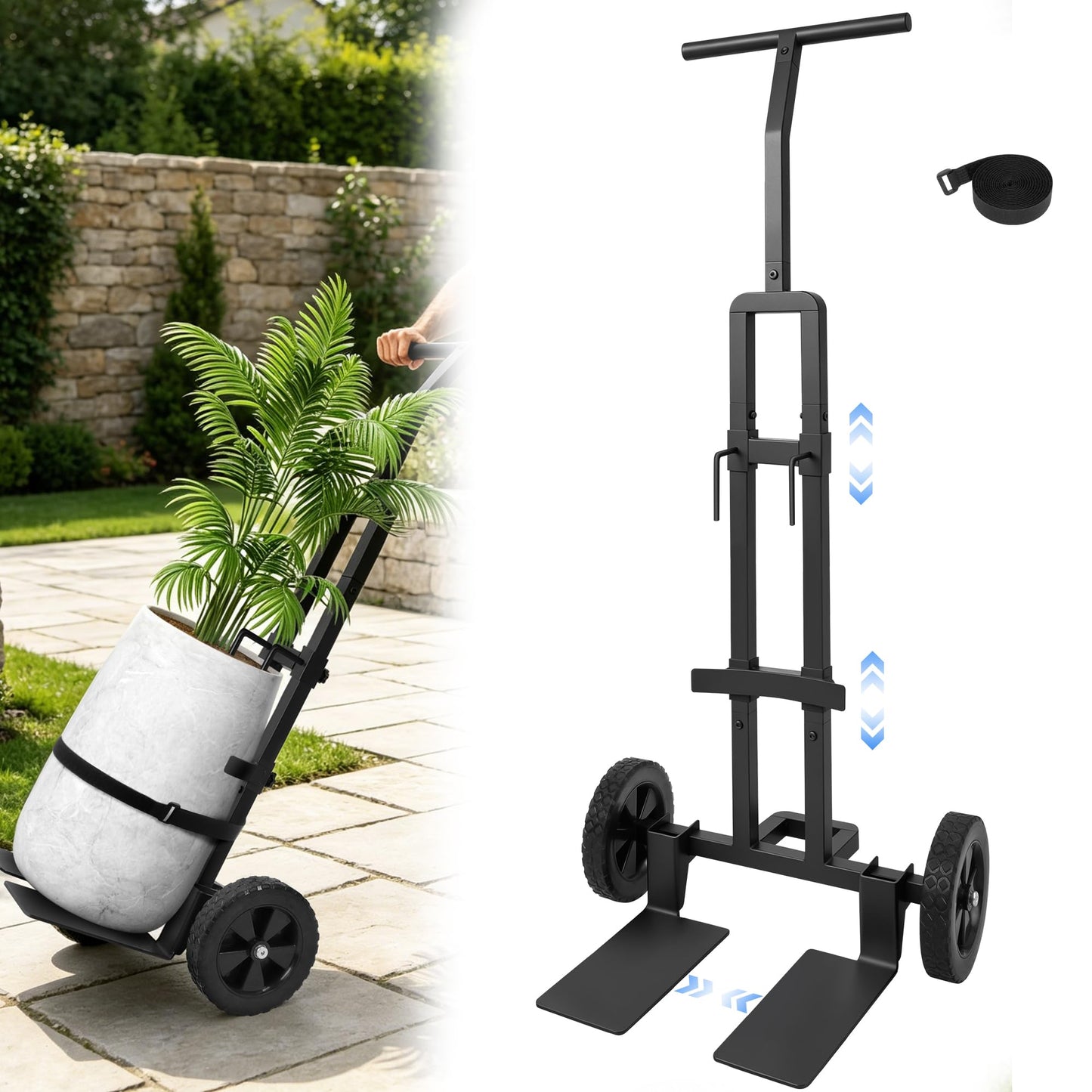 Heavy Duty Plant Caddy with Wheels,Rolling Plant Dolly Pot Mover with Upgraded Adjustable Curved Support and Thickened Wide Support Plate,Disperses Pressure to Protect Plants, Black