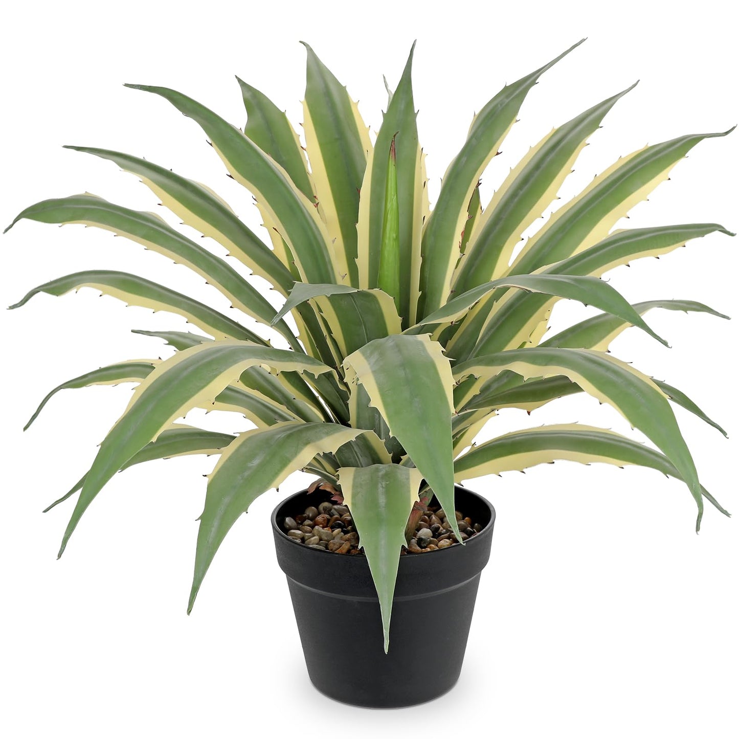 Hollyone Large Artificial Agave Plants 21.6" Tall Fake Agave Plant in Black Pot with Real Stone Pebbles Faux Succulent Aloe Tropical Plants Potted for Indoor Outdoor Home Patio Garden Decor