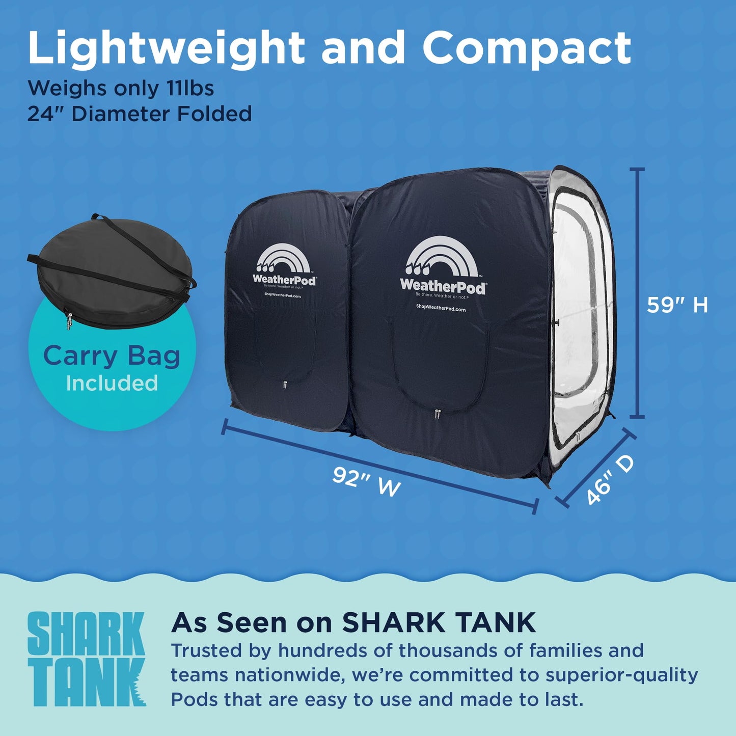 WeatherPod® Side-by-Side™ 2-4 Person Pop-Up Sports Tent Pod - The Original Shark Tank Instant Setup All-Weather Pod Shelter for Outdoor Sports, Rain, Wind & Cold