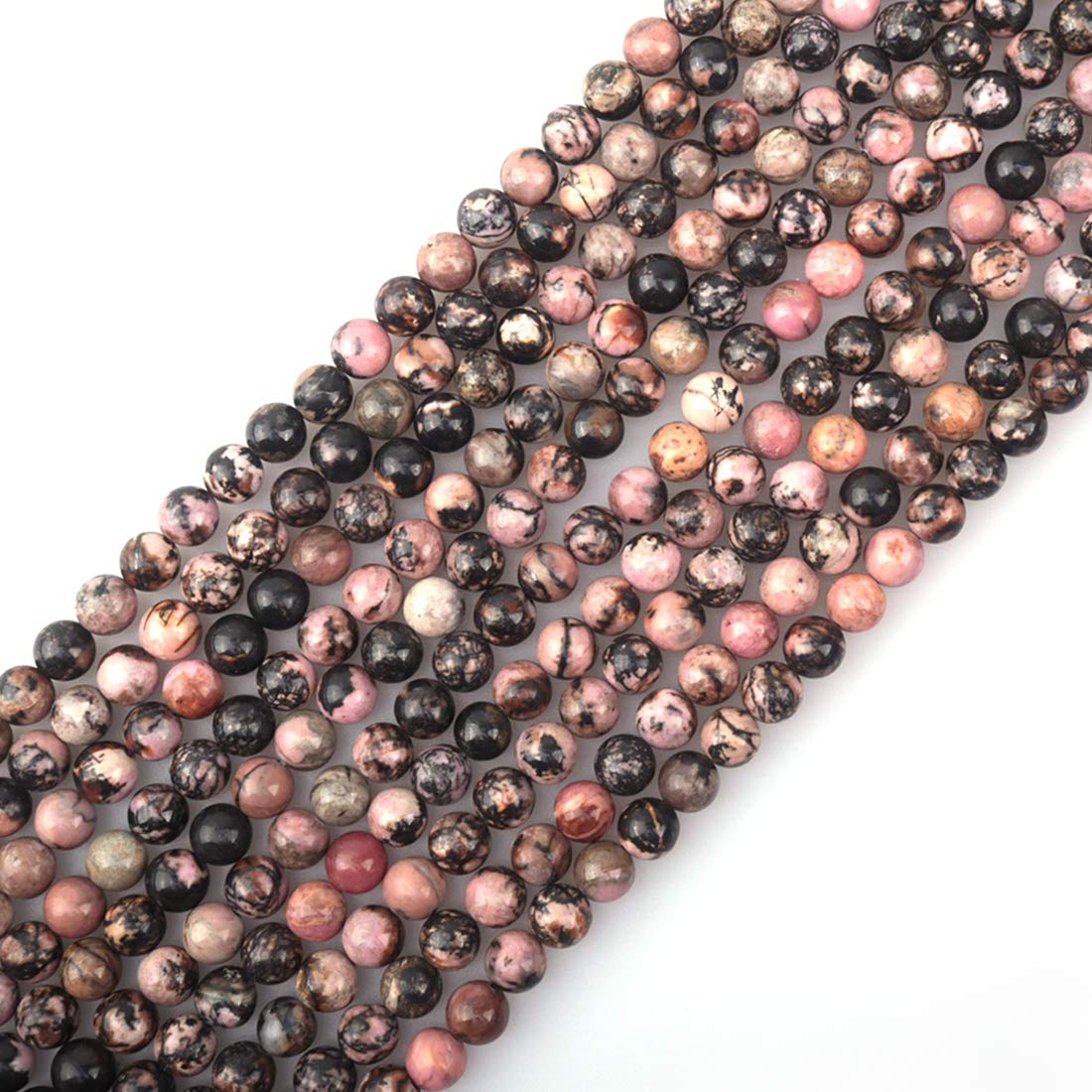 ICAI Beads 10mm Natural Pink Black Rhodonite Gemstone Round Loose Stone Beads for Jewelry Making DIY Crafts Design 1 Strand 15" APPR.34-36pcs