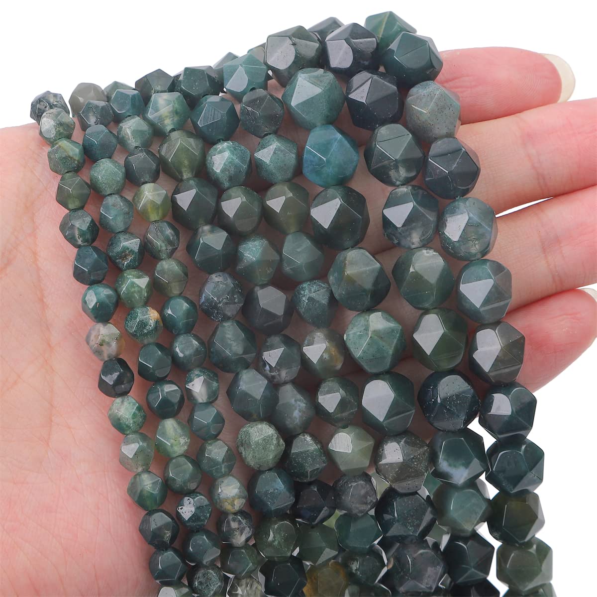 BEADIA Faceted Natural Moss Agate Stone Round Beads 8mm 36cm/Strand for Jewelry Making